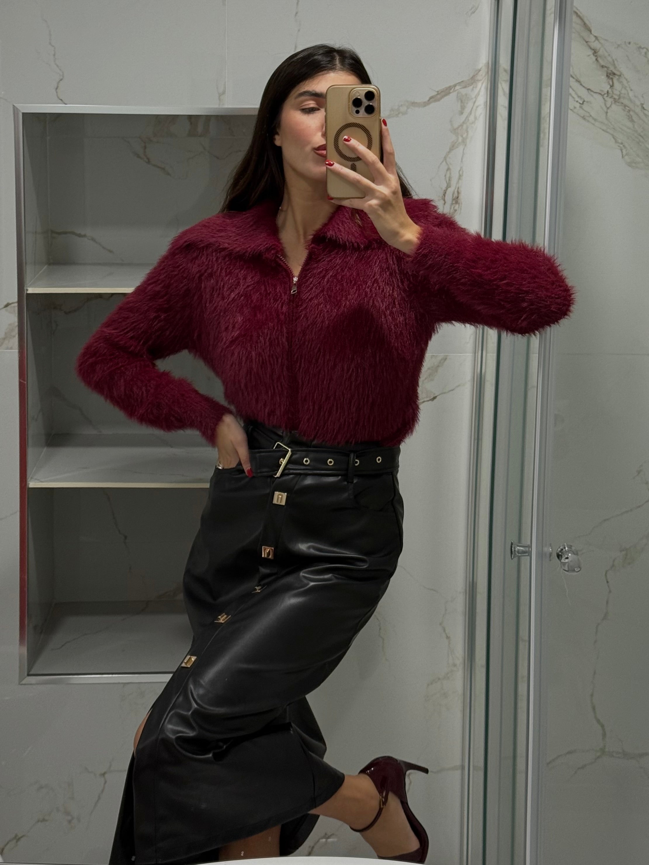 Cardigan pelo bordeaux