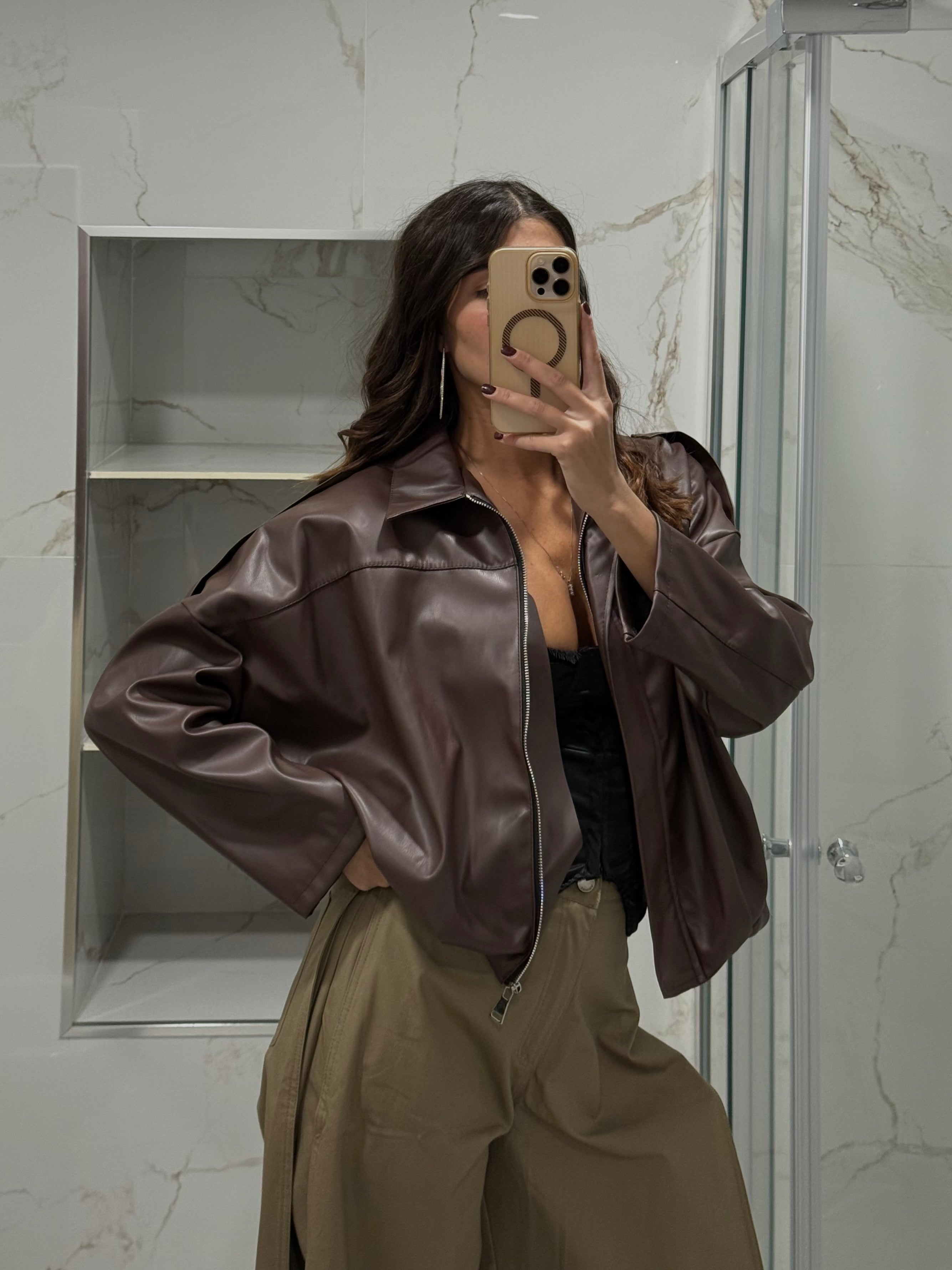 Bomber ecopelle marrone