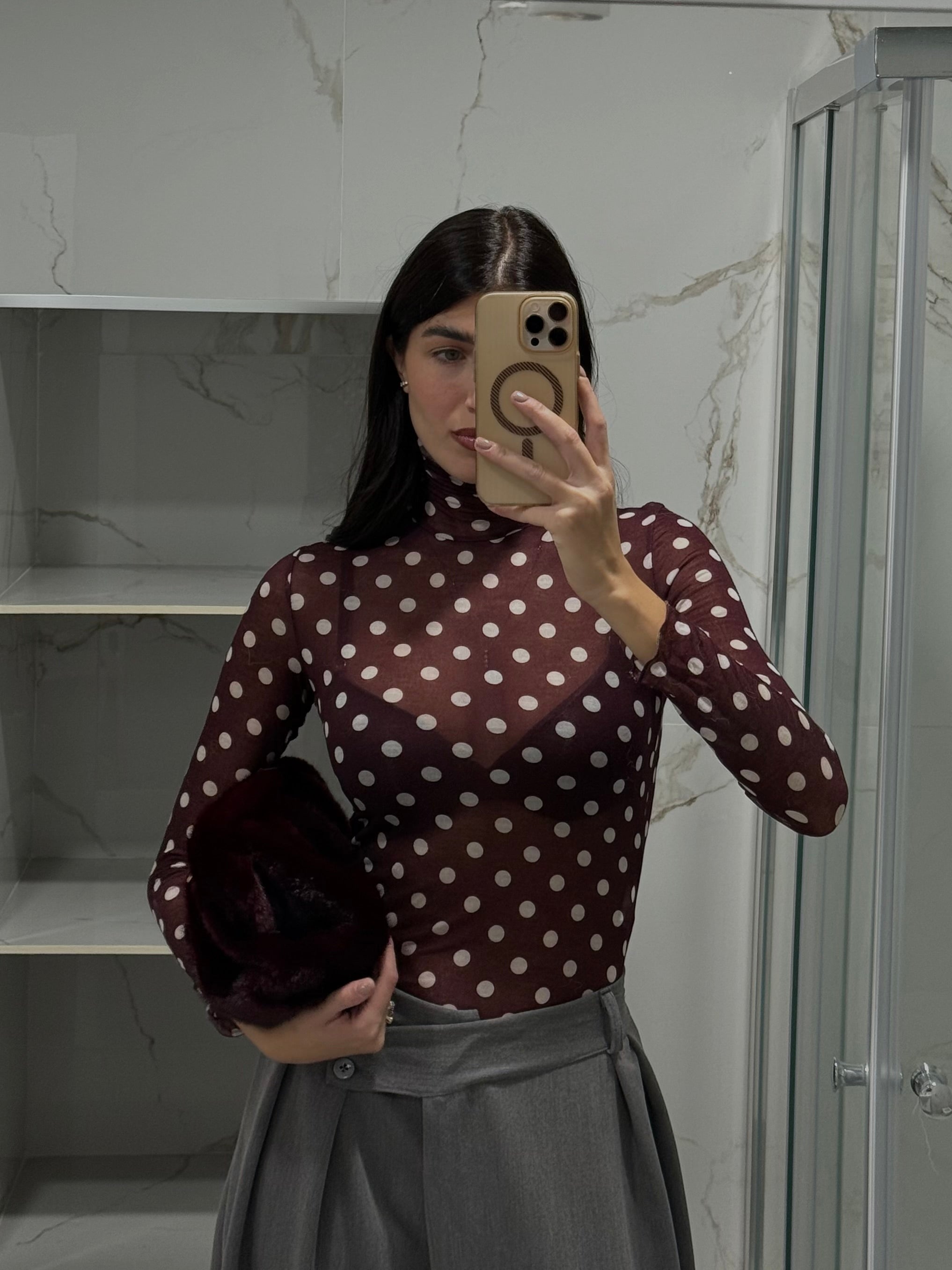 Maglia misto cachemire pois bordeaux