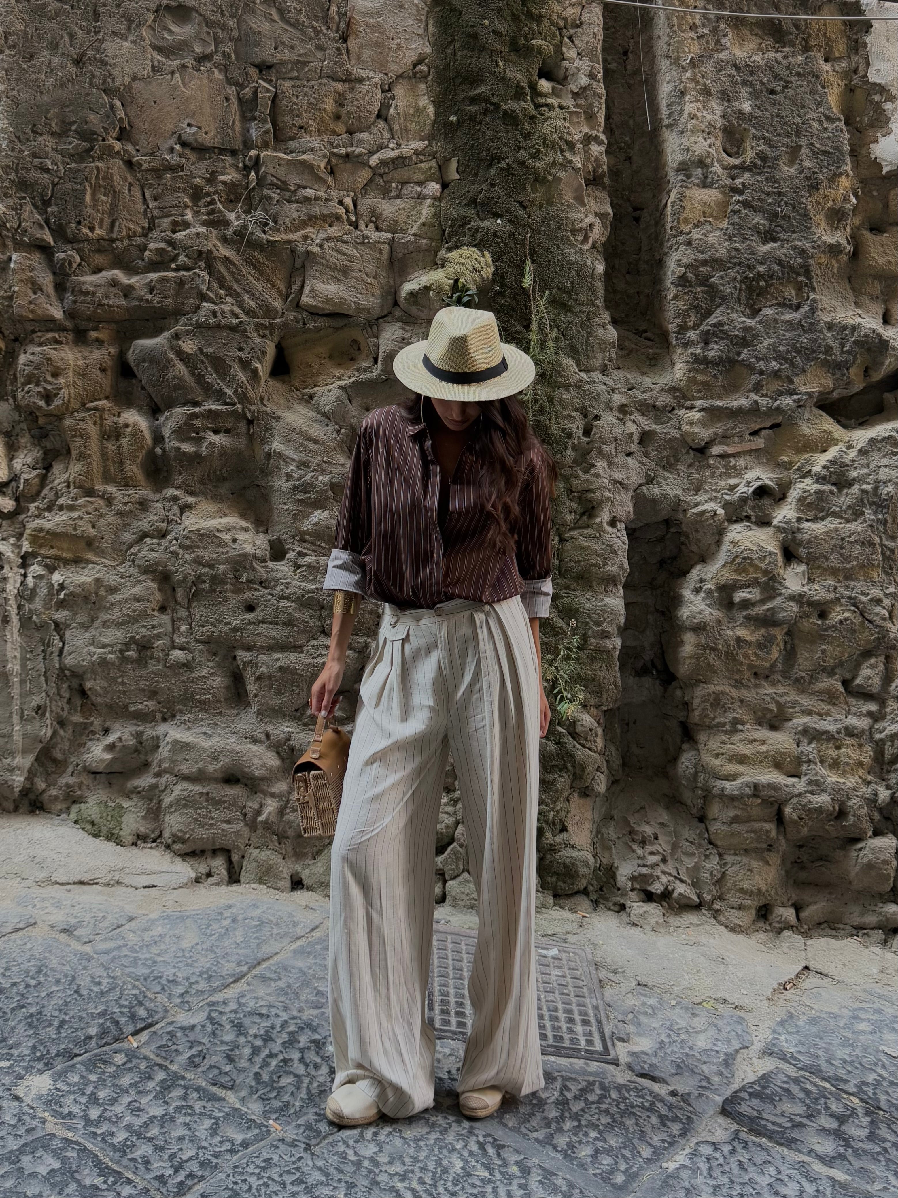 Pantalone misto lino gessato - LadyB Shop Online