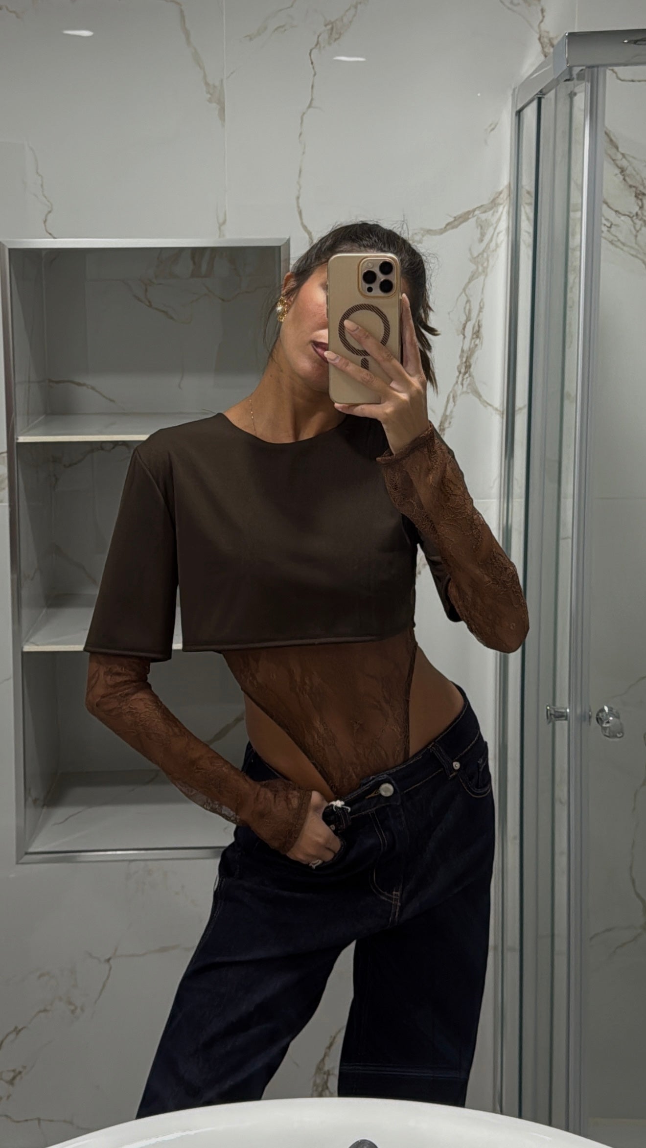 Body pizzo marrone