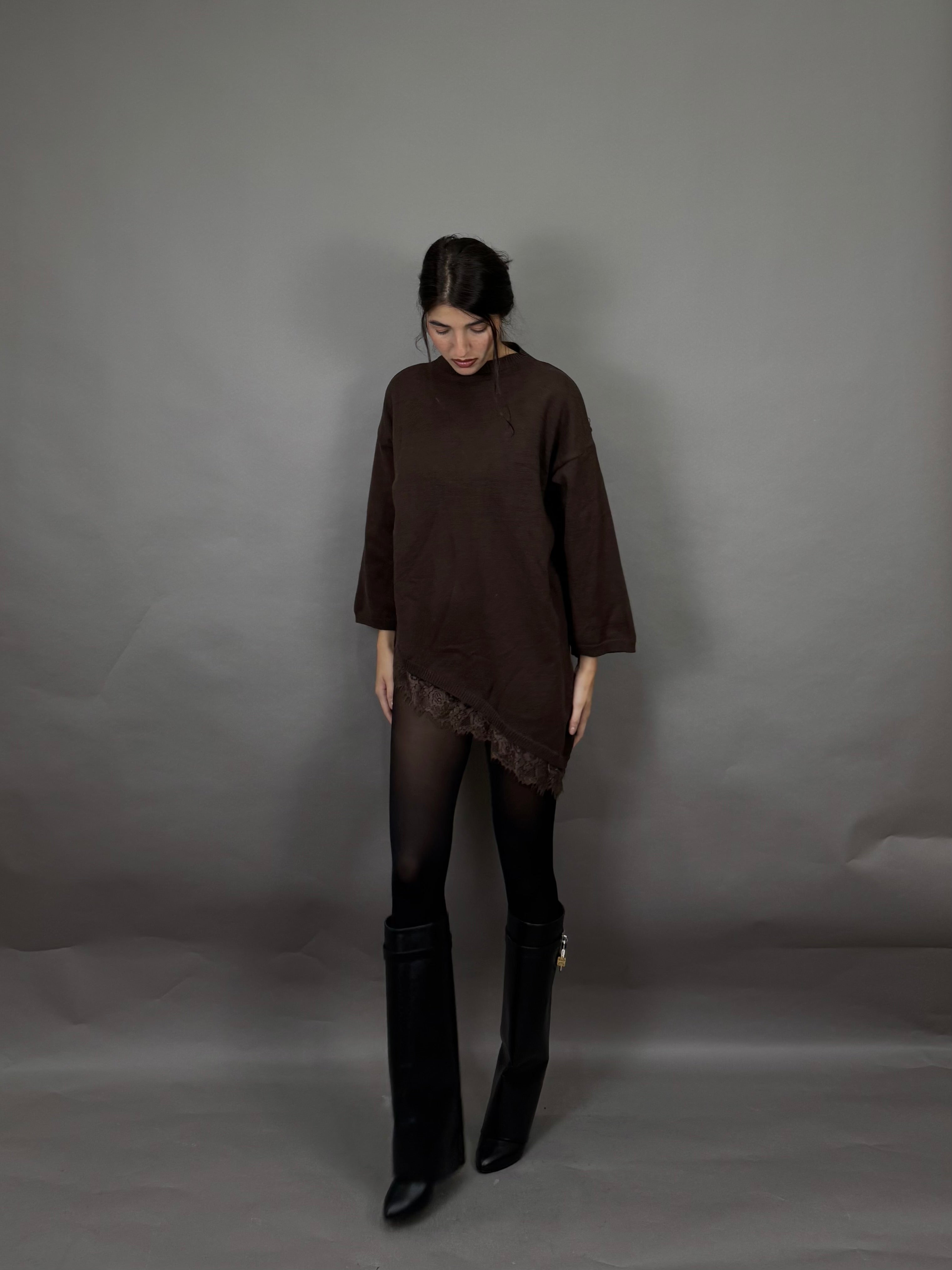 Maglione pizzo marrone