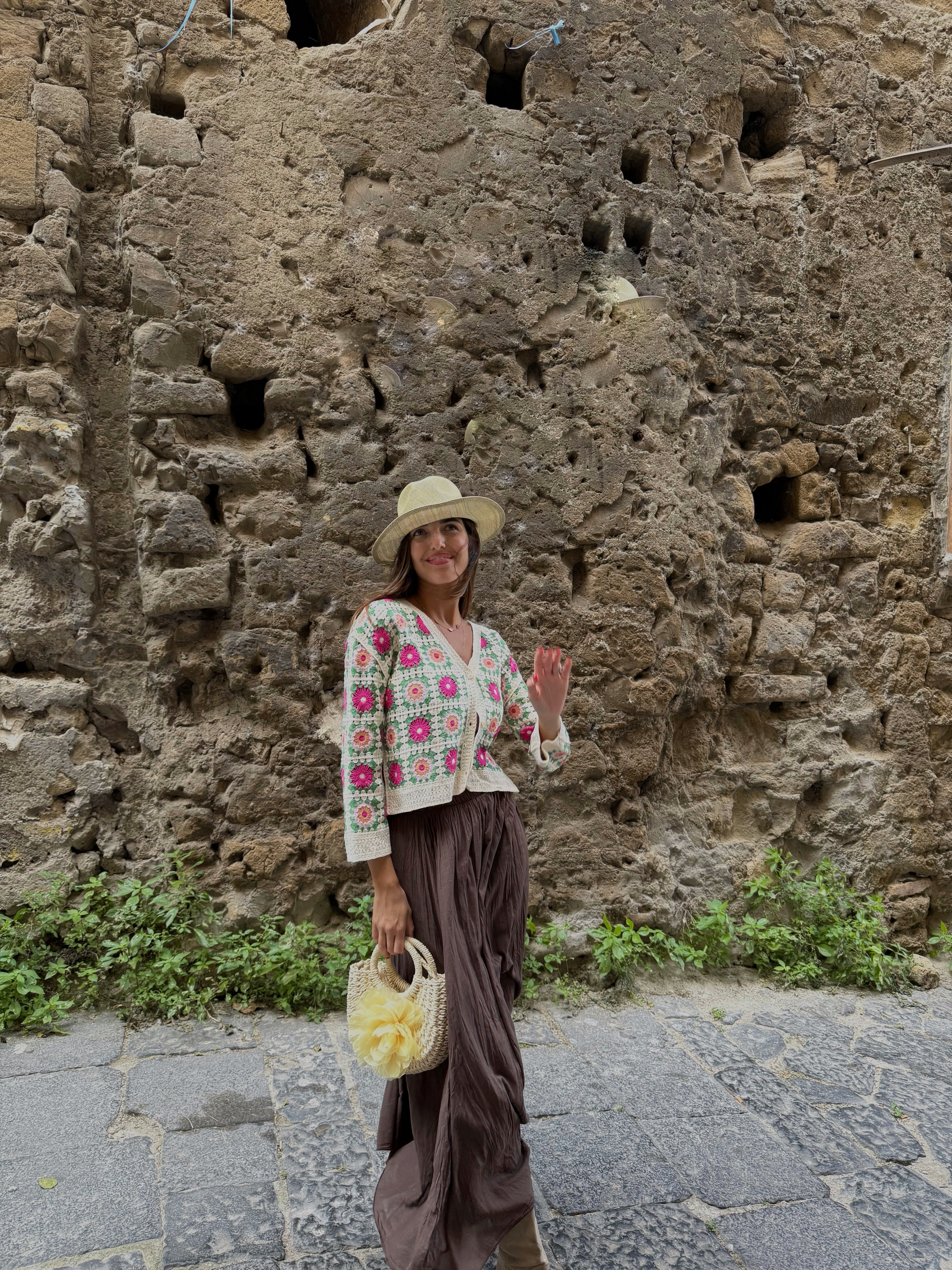 Cardigan in filo traforato rosa - LadyB Shop Online