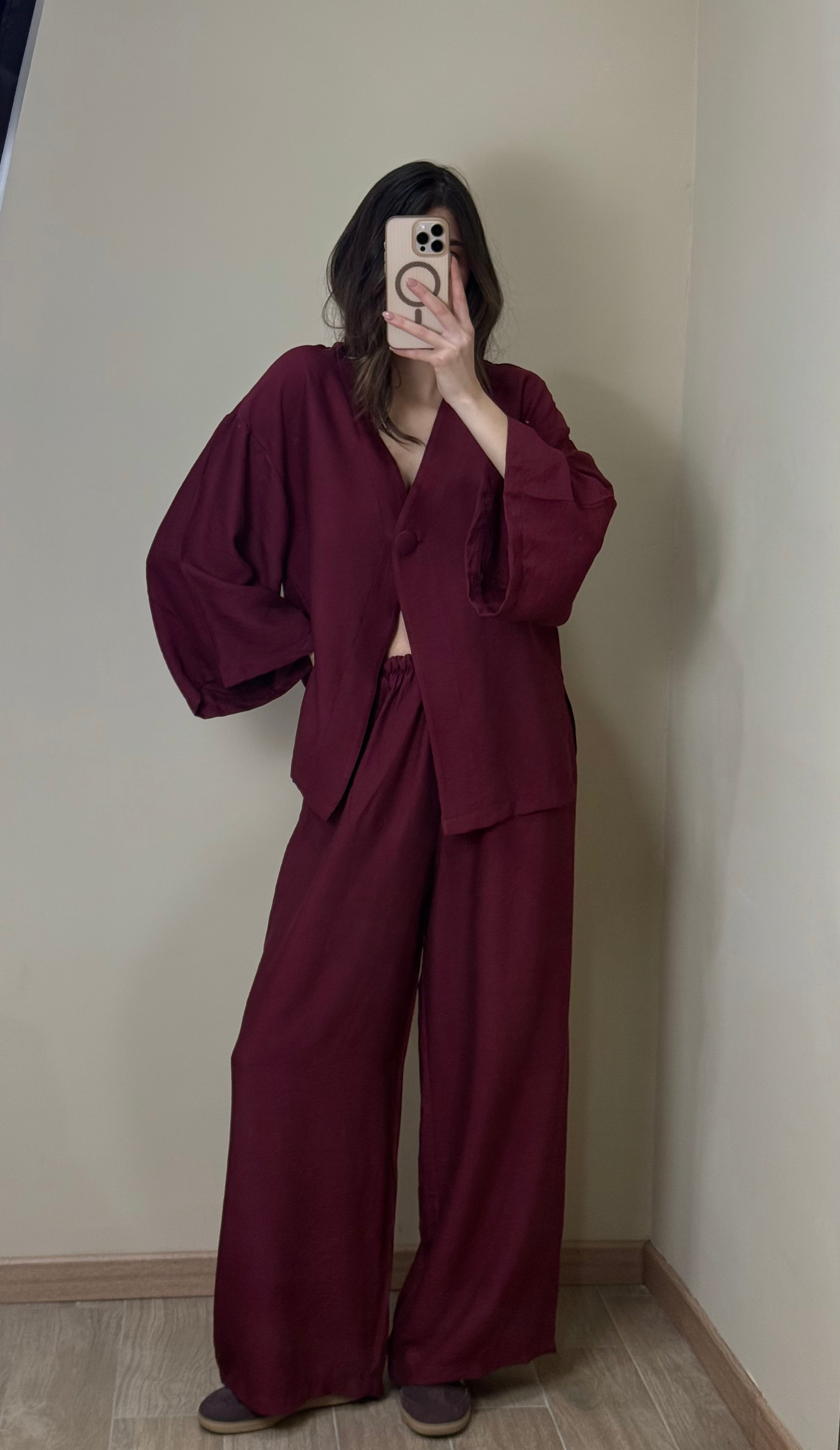 Coordinato misto lino bordeaux - LadyB Shop Online