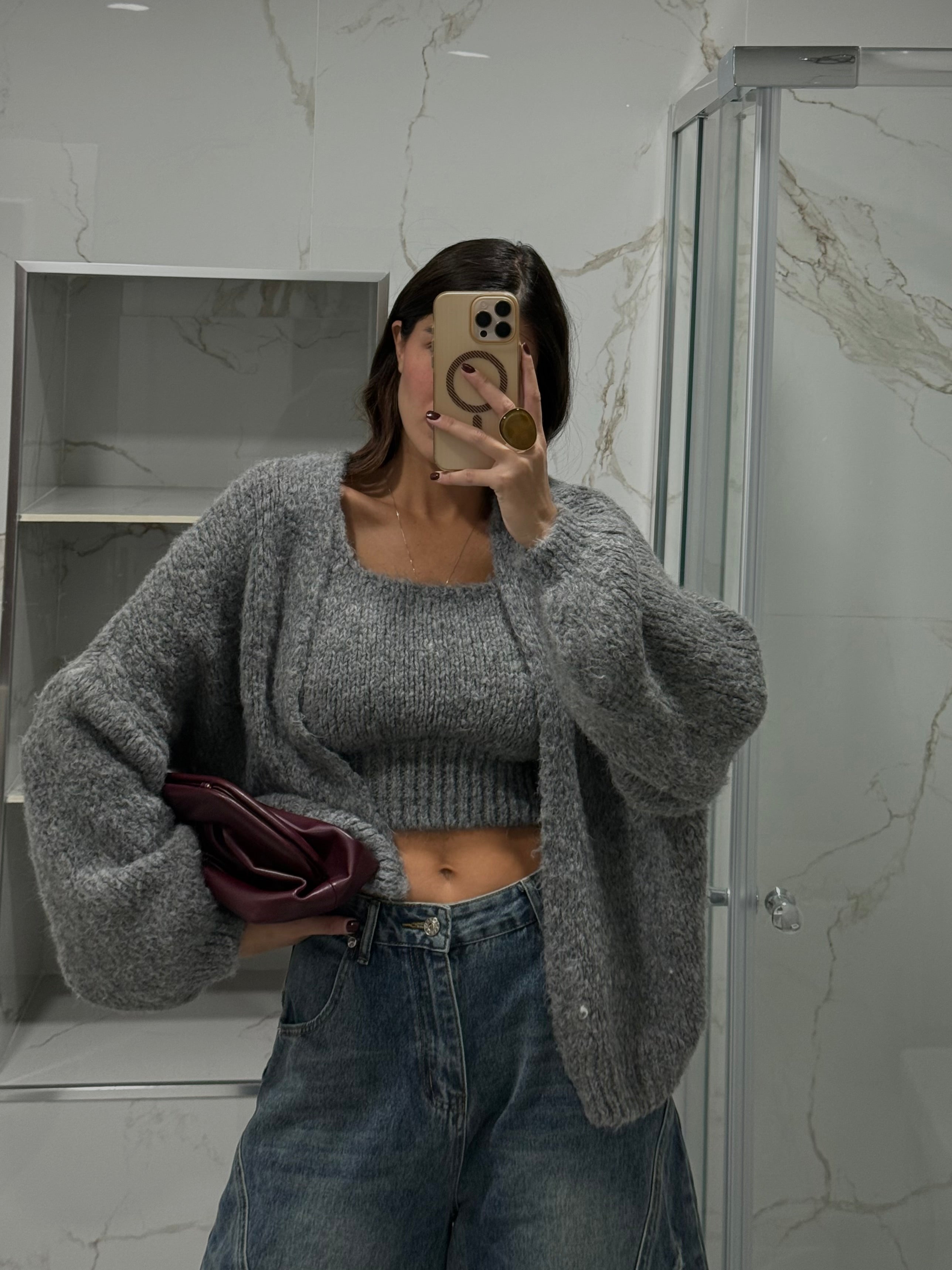 Cardigan + top grigio