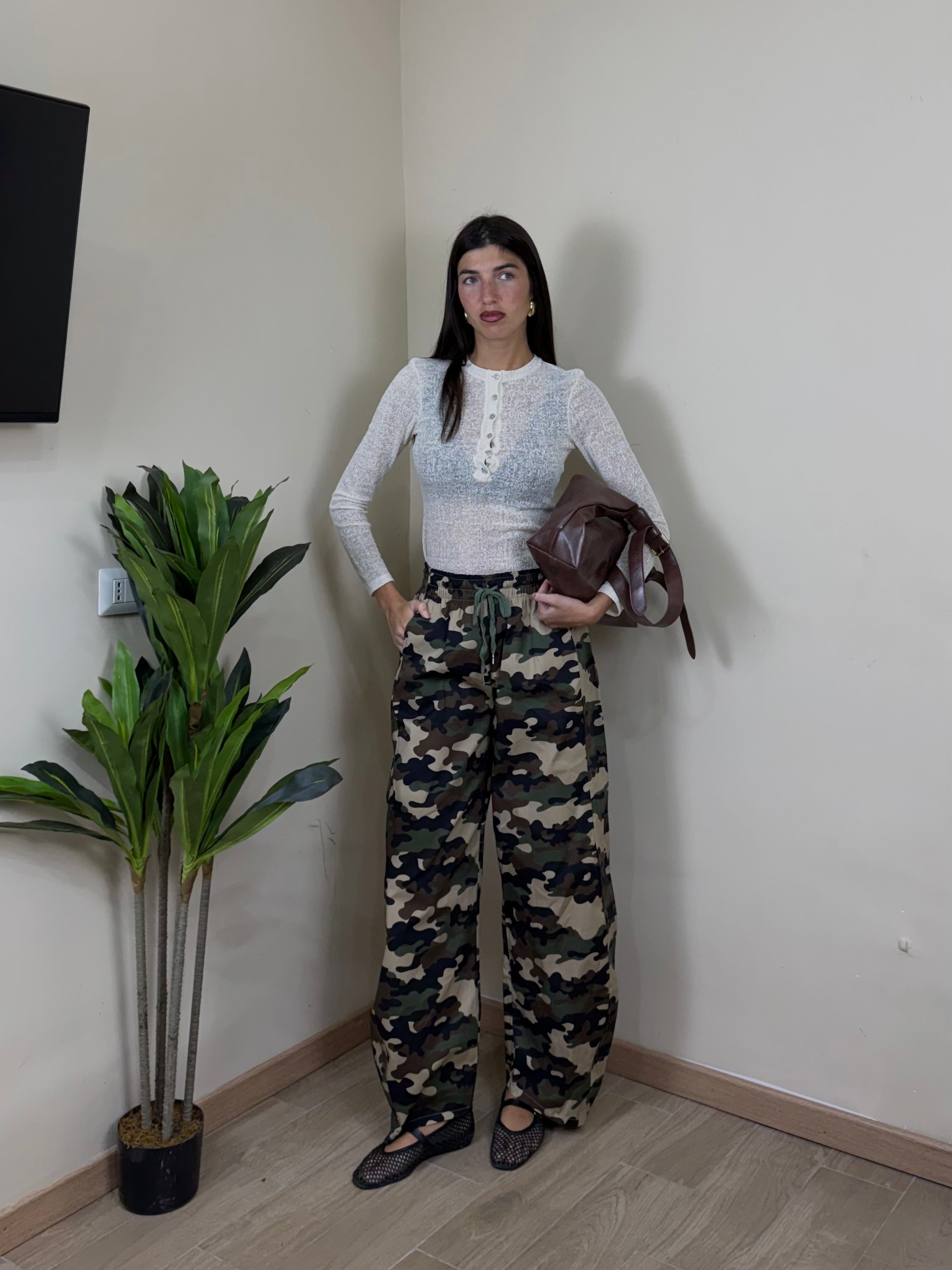 Pantalone in cotone mimetico