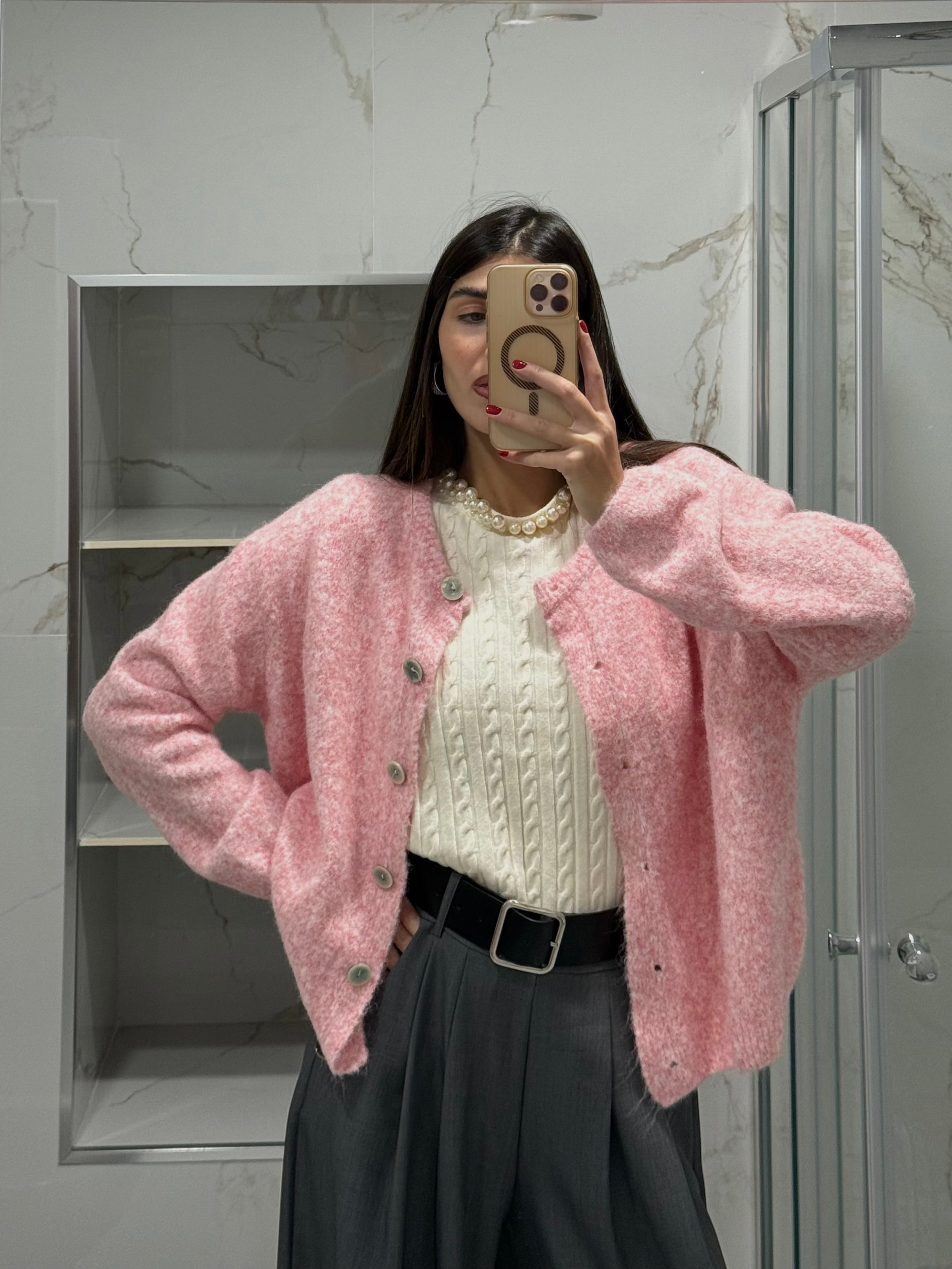 Cardigan lana rosa