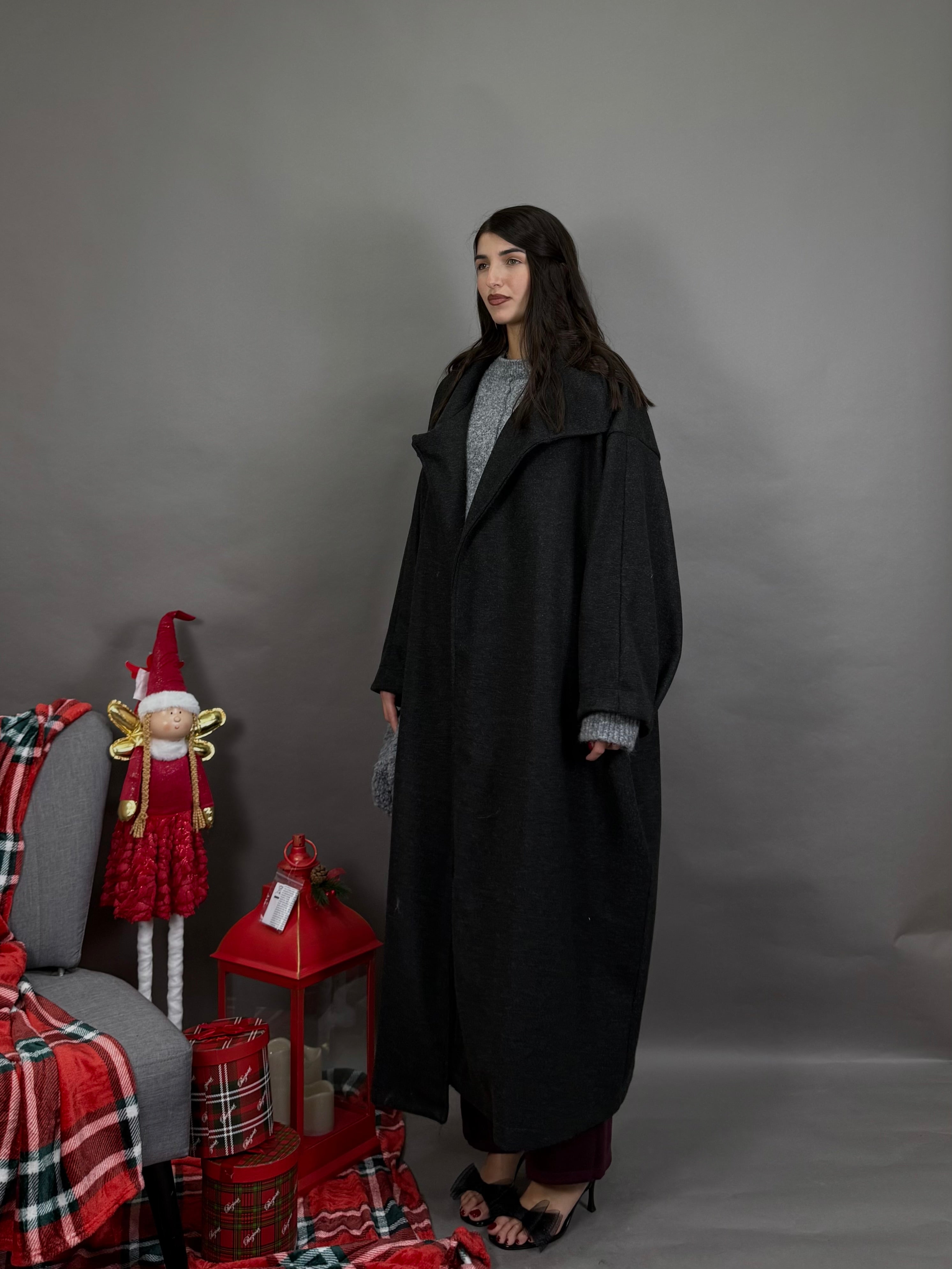 Maxi cappotto 100% misto lana