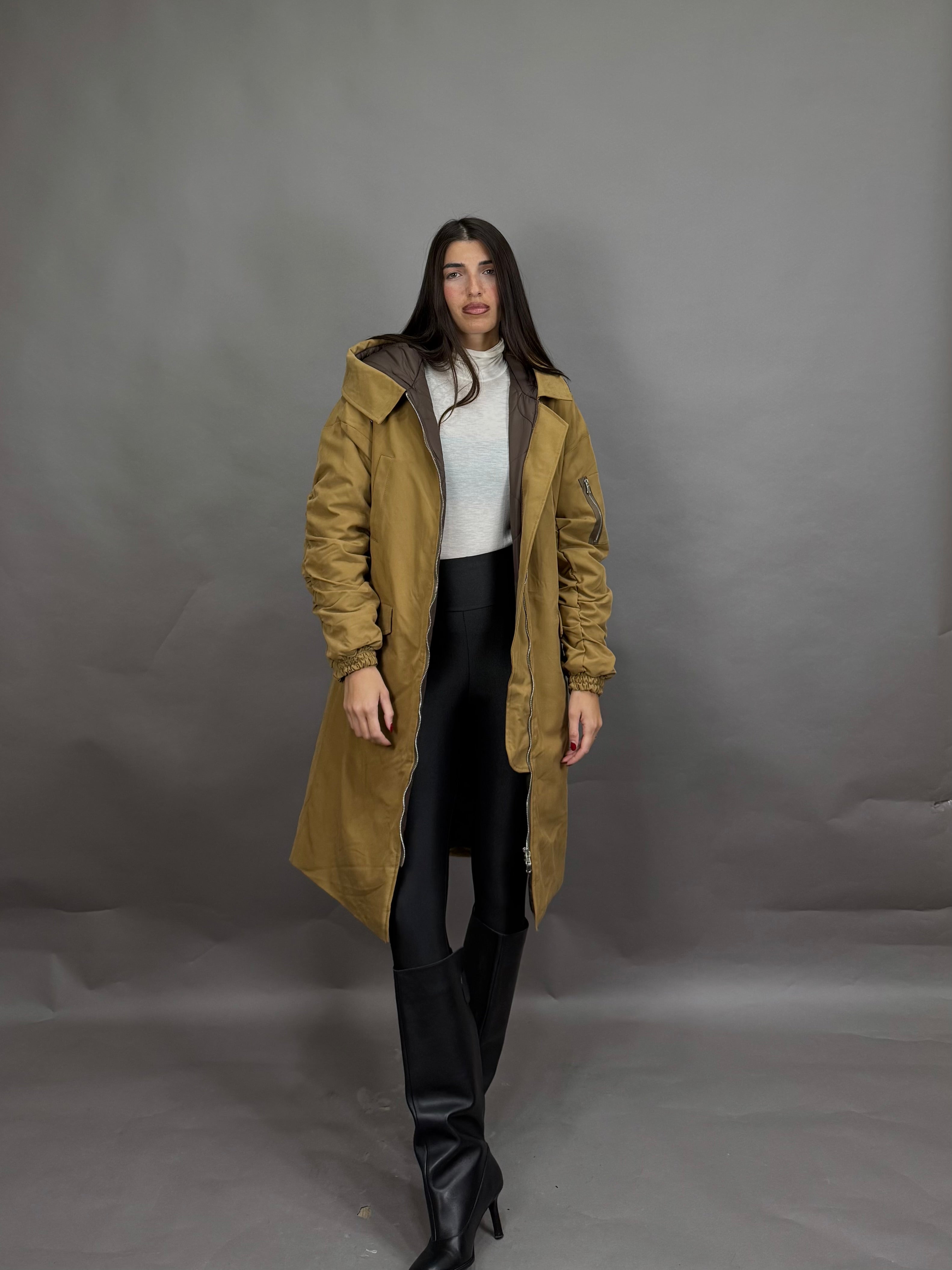 Parca cappuccio lumina senape