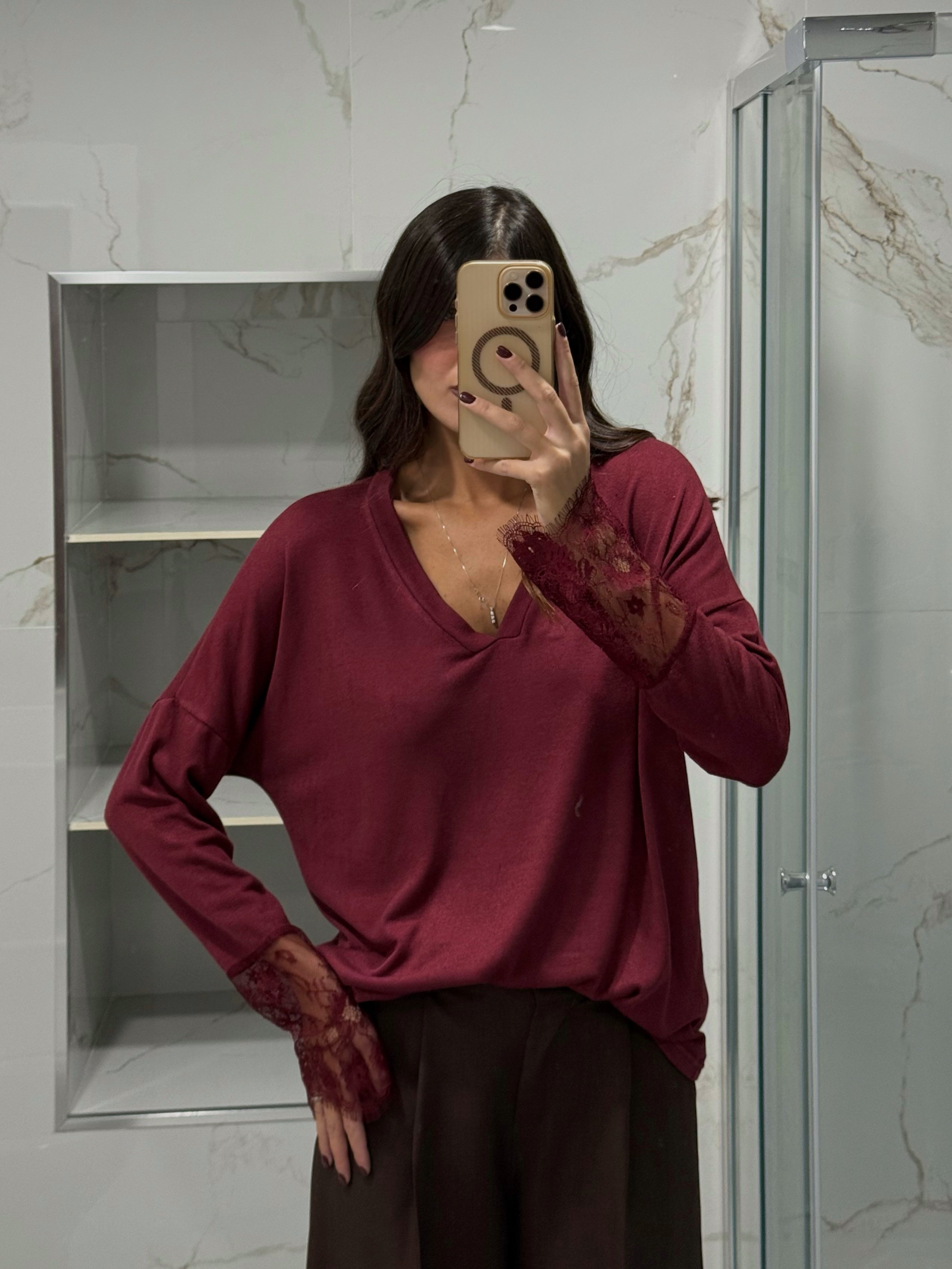 Maglia scollo a V bordeaux