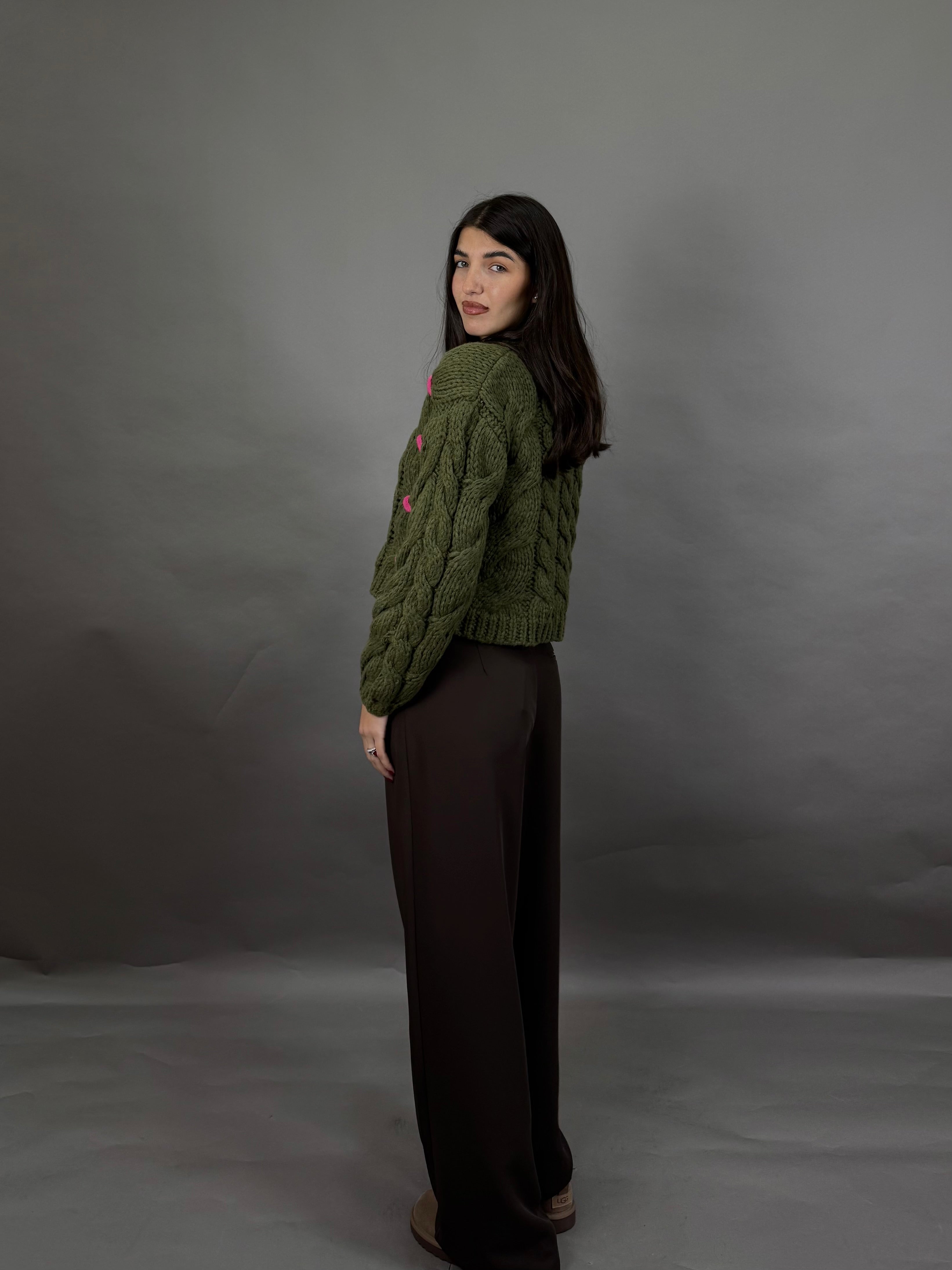 Maglione treccia verde