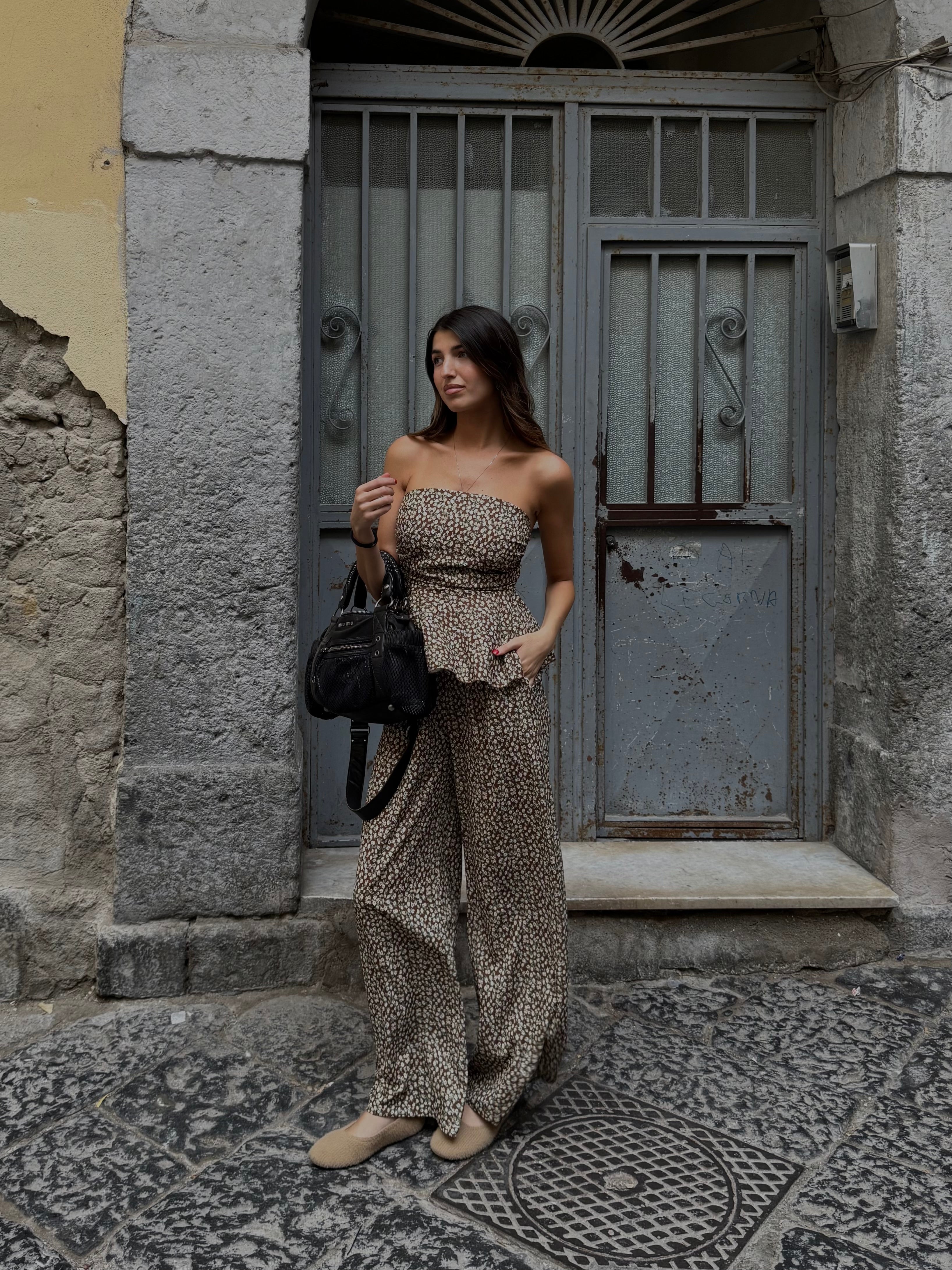 Cord set Amalfi fiori marrone - LadyB Shop Online