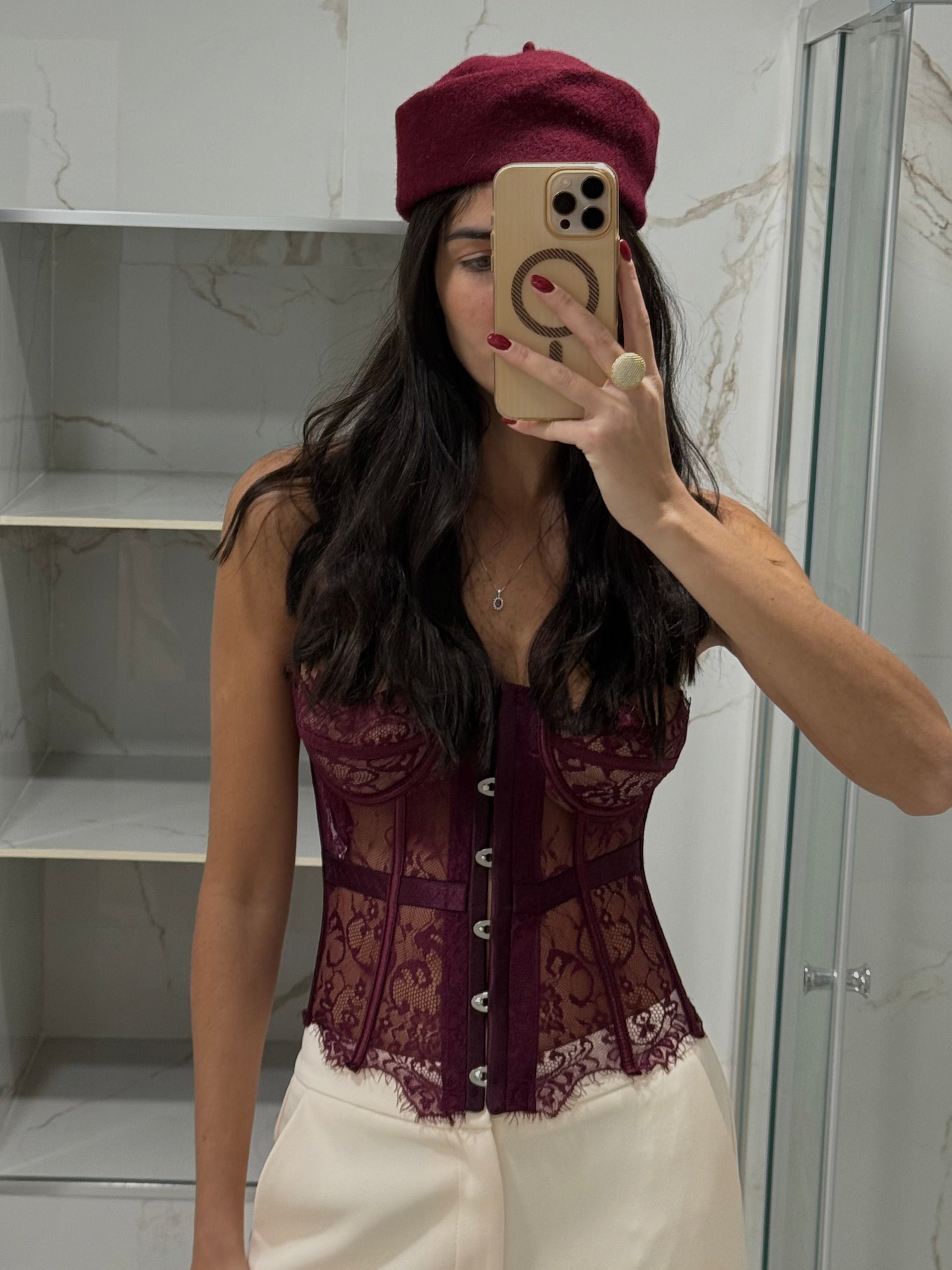 Corpetto pizzo bordeaux