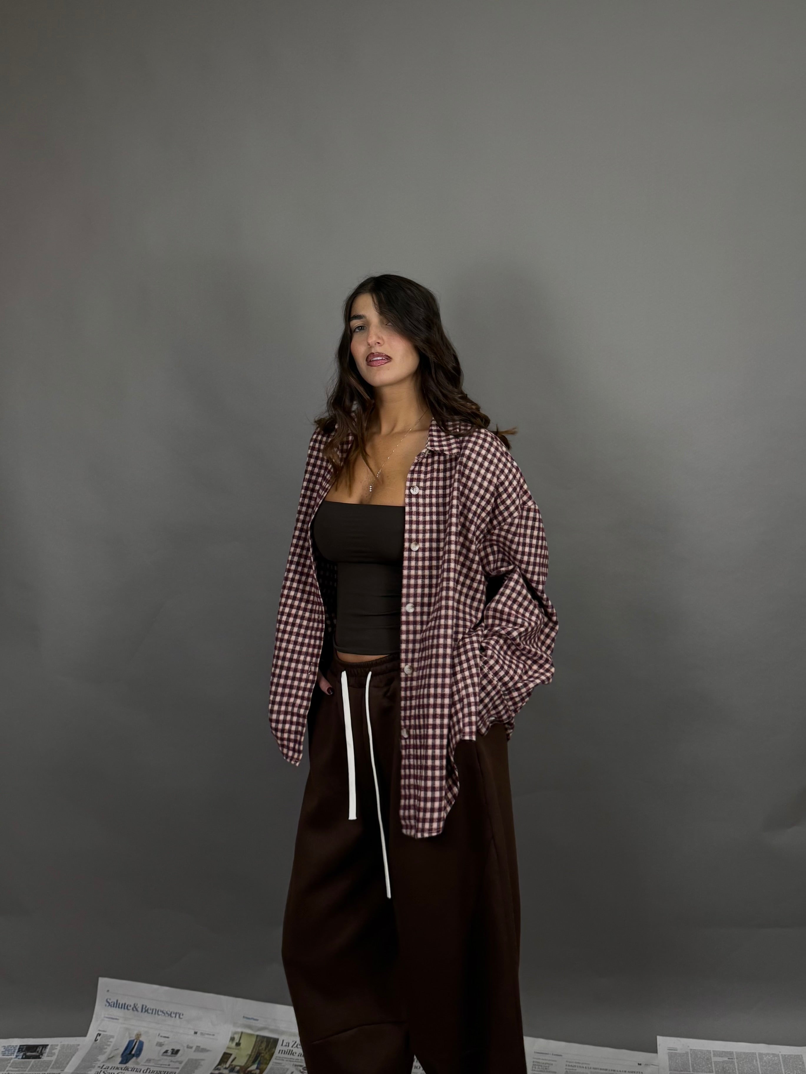 Camicia Sandra rosa e bordeaux