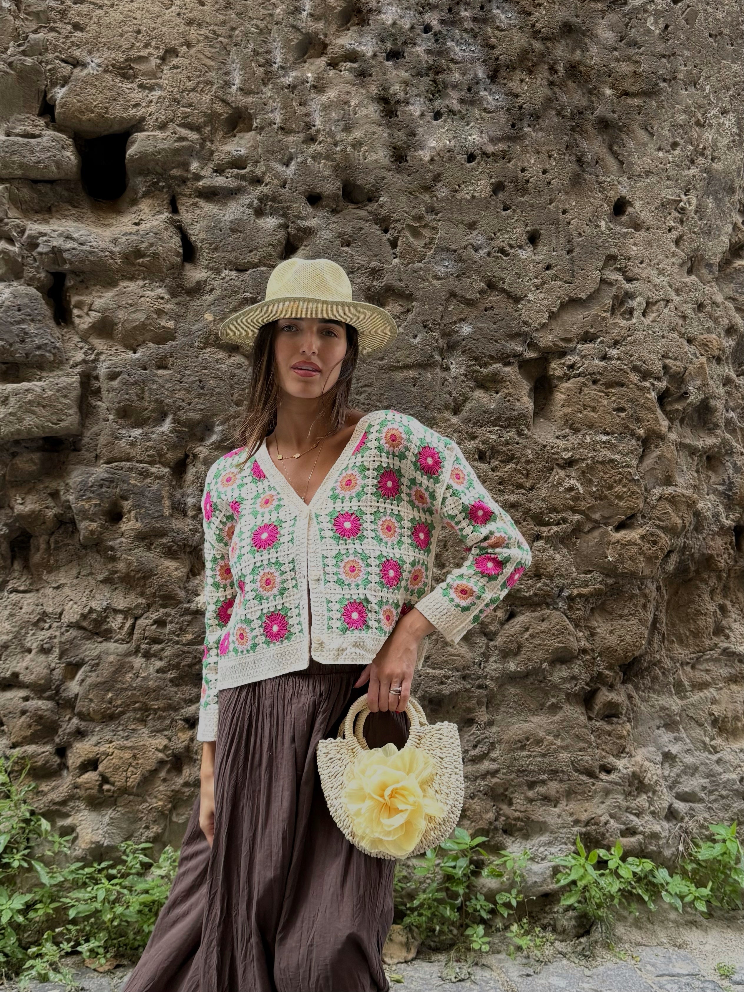 Cardigan in filo traforato rosa - LadyB Shop Online
