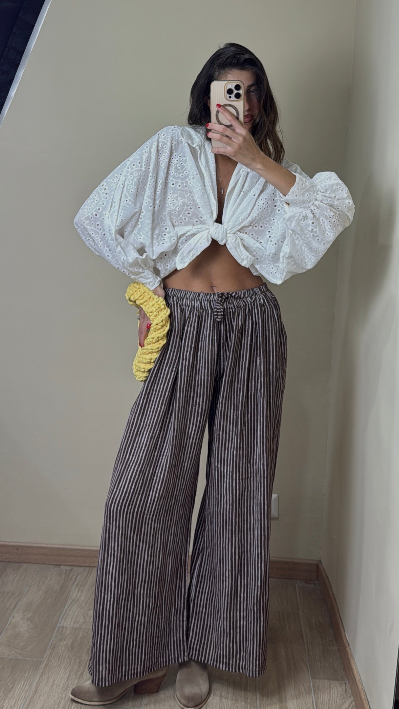 Pantalone cotone righe marrone - LadyB Shop Online