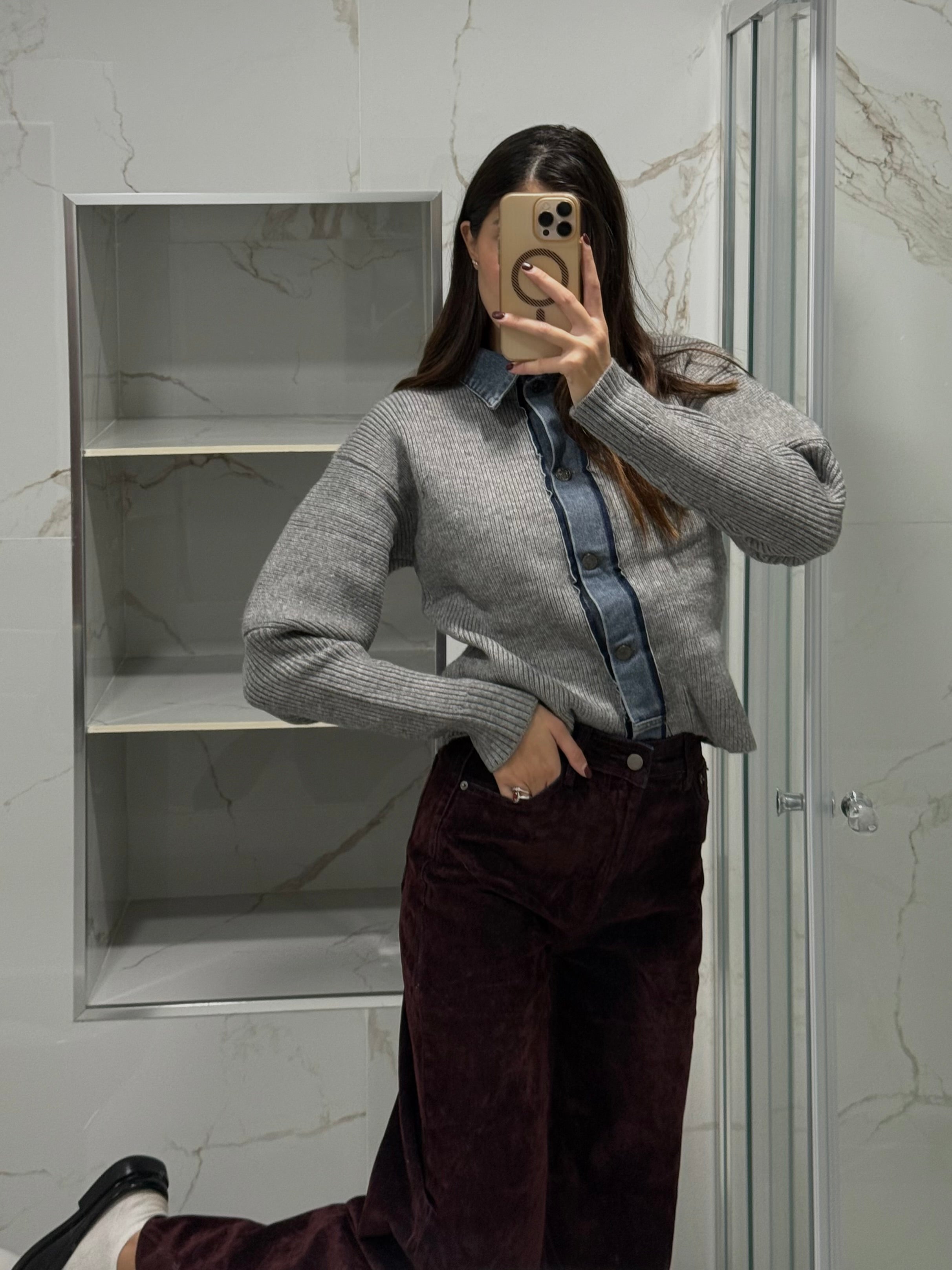 Pull inserti camicia grigia