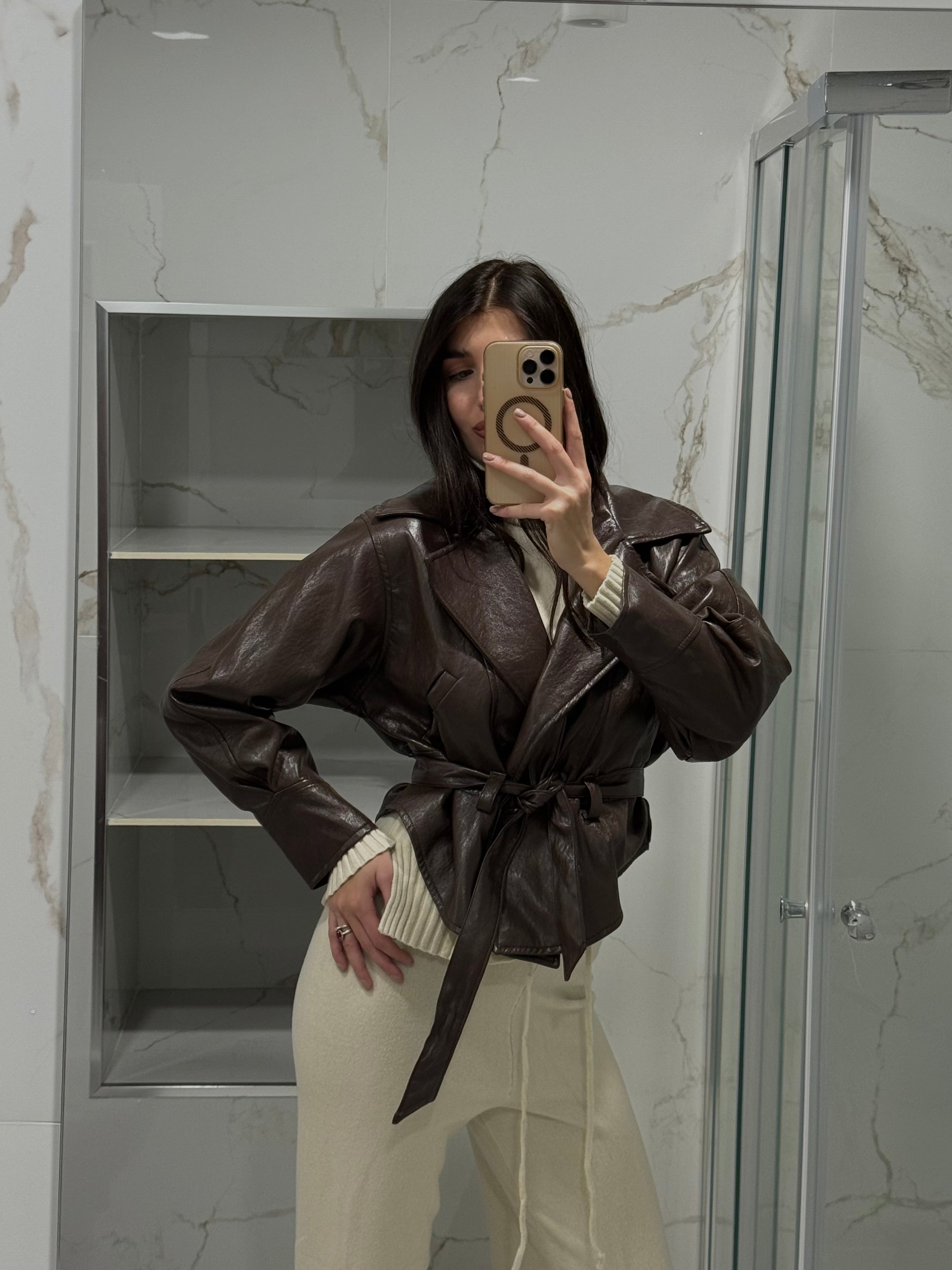 Giacca in pelle by just marrone