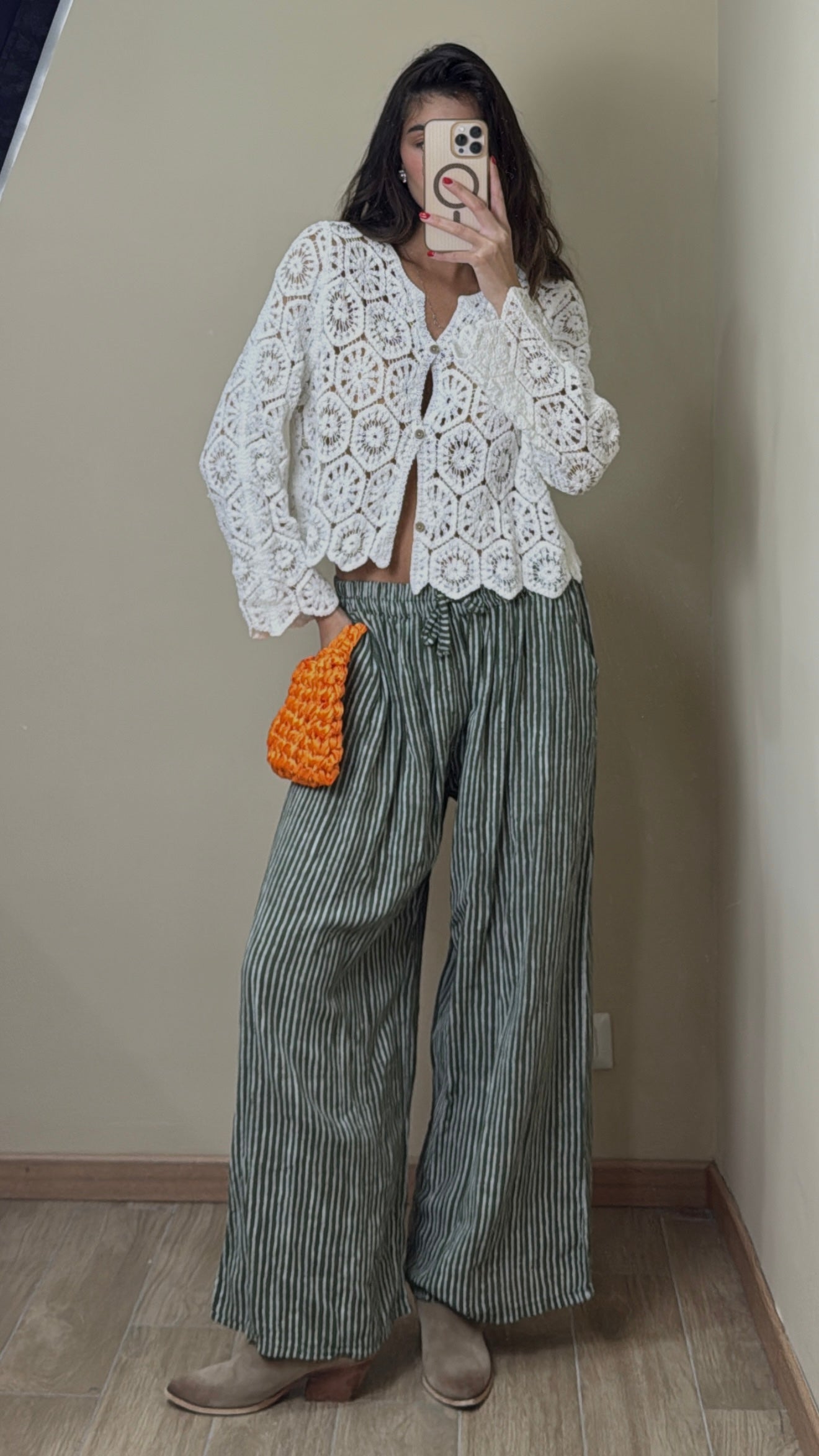 Pantalone in cotone righe verde - LadyB Shop Online