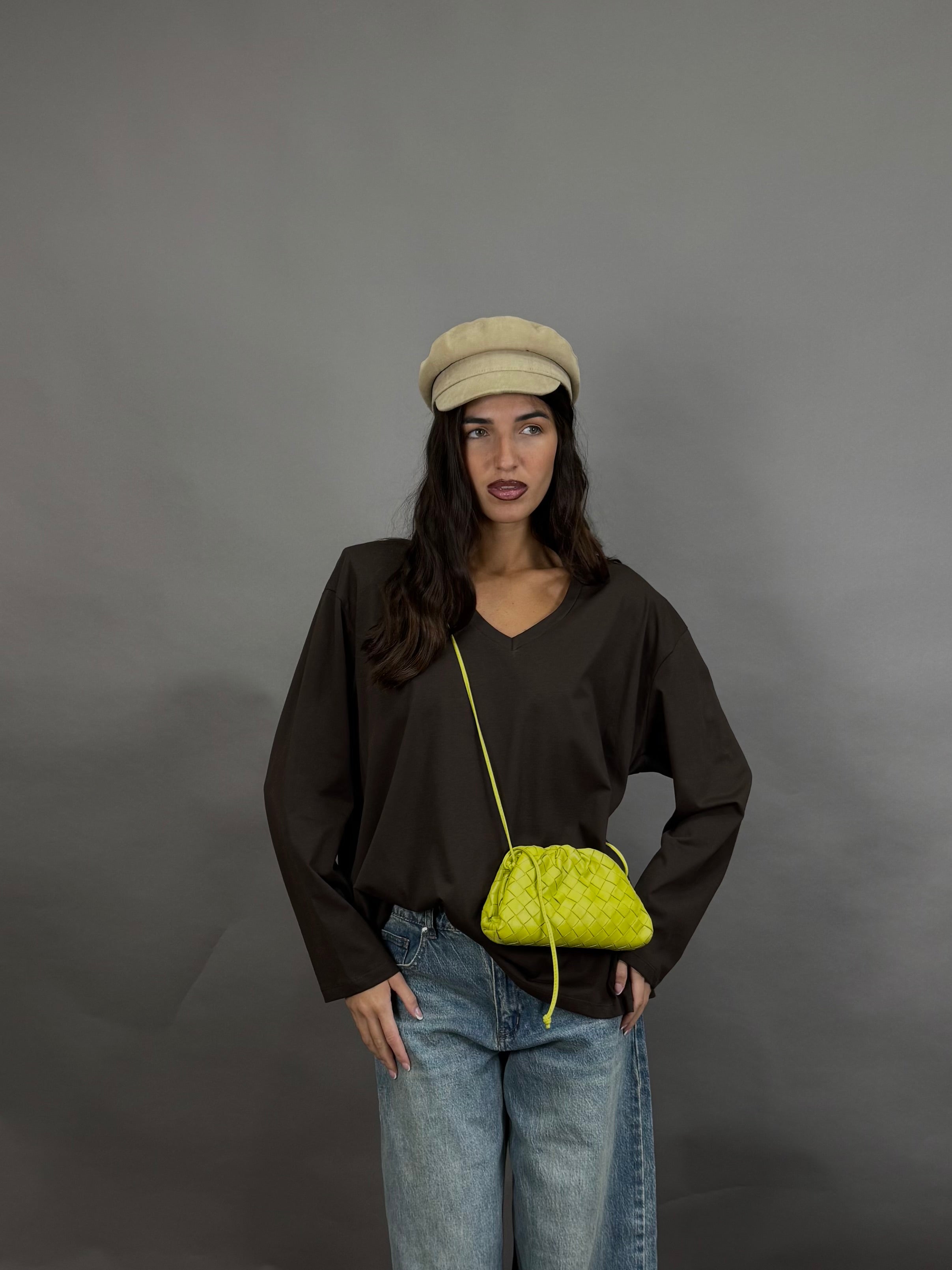Maglia just west V marrone