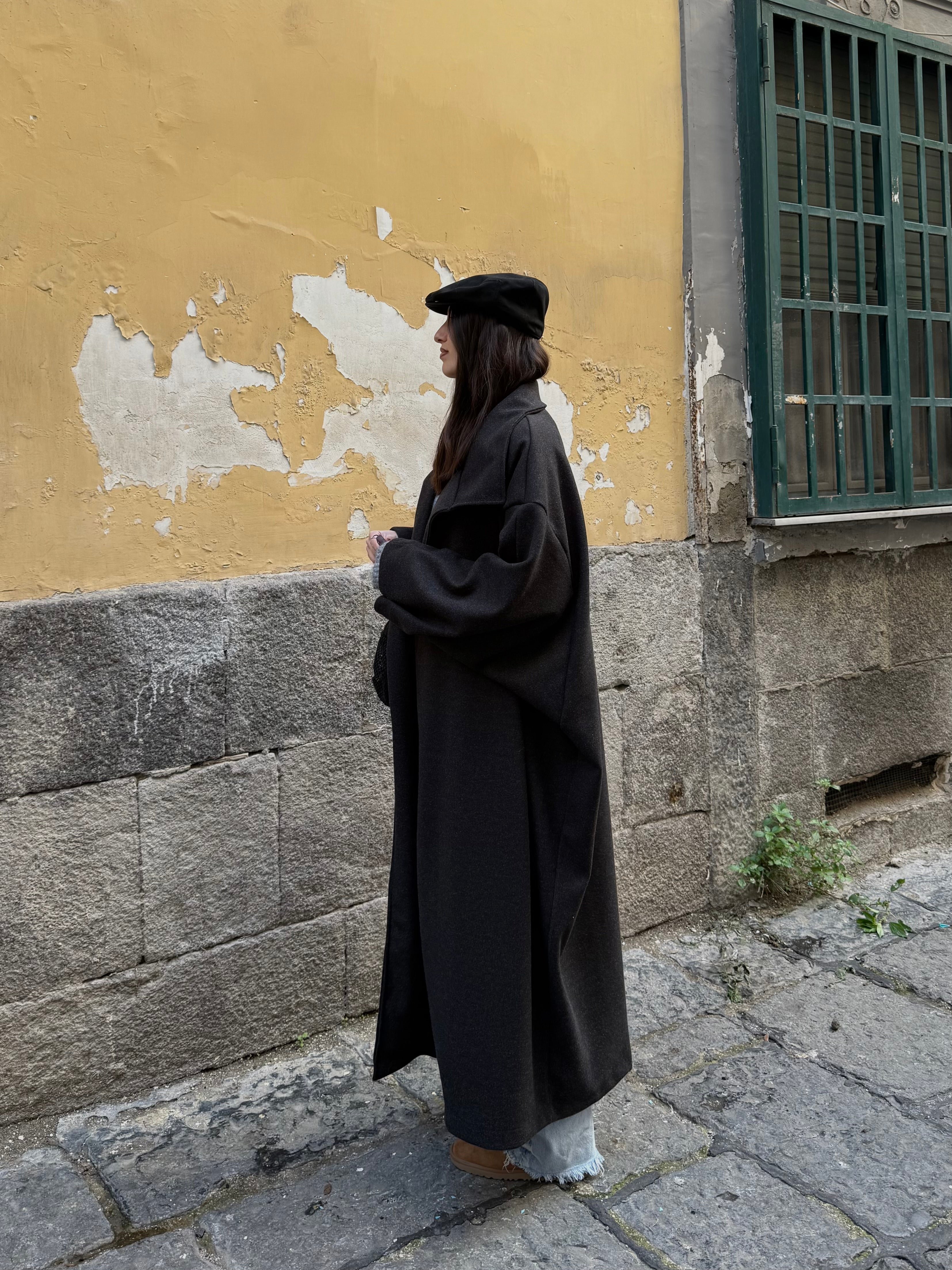 Maxi cappotto 100% misto lana