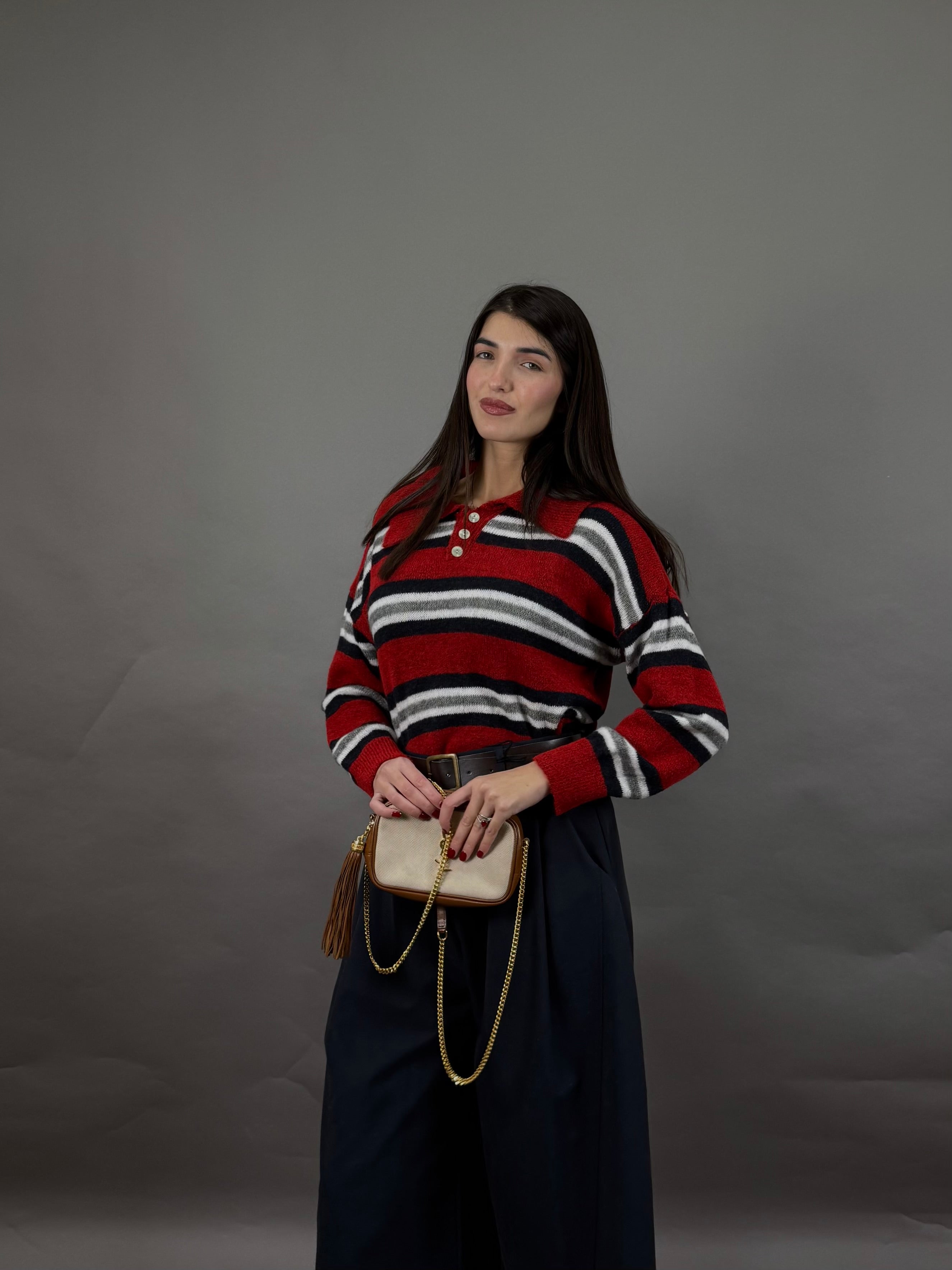 Maglione righe rosso