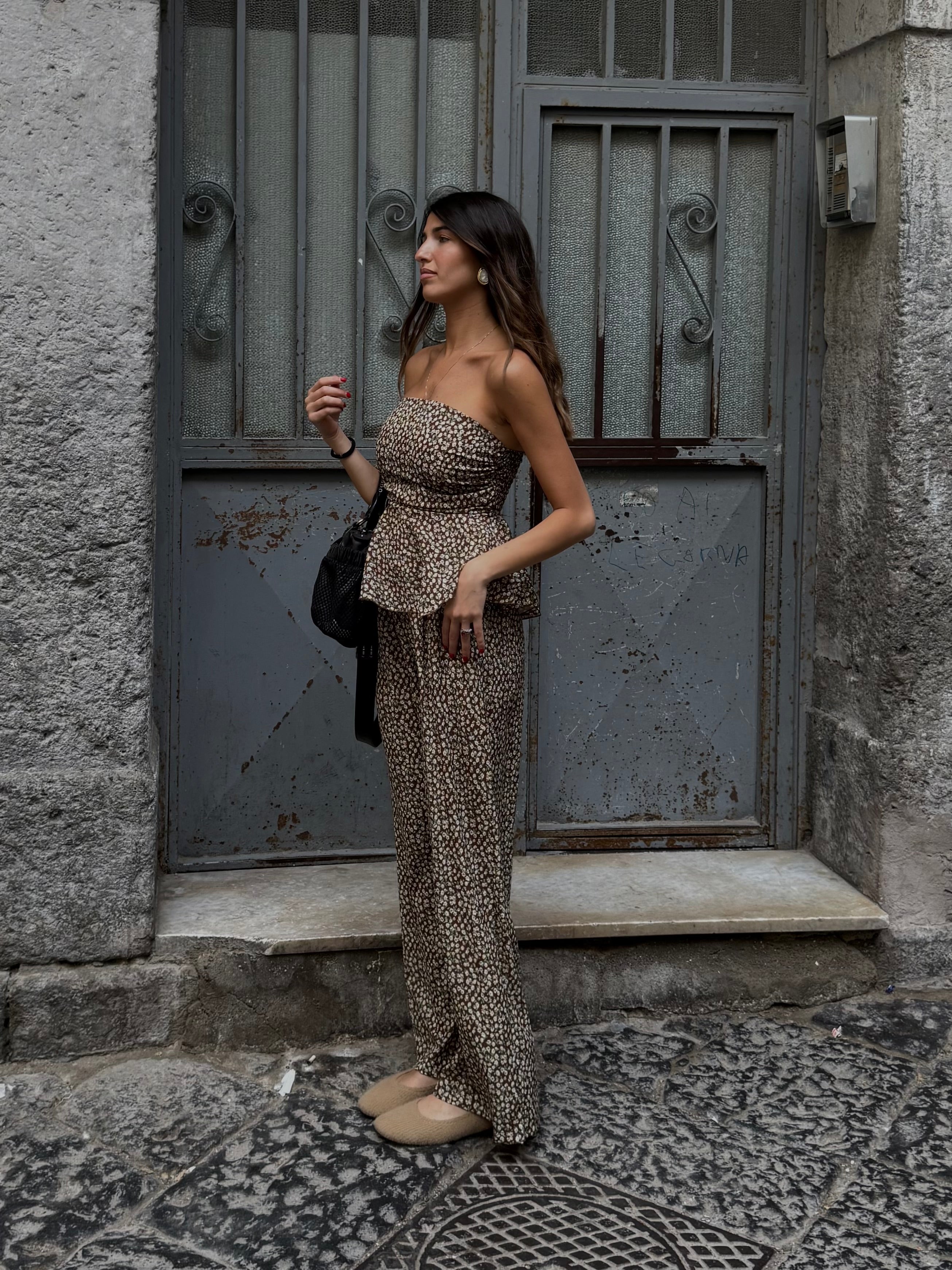 Cord set Amalfi fiori marrone - LadyB Shop Online