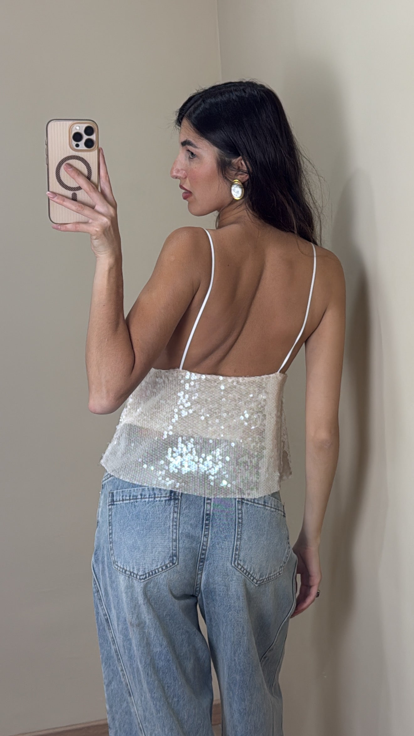 Top paillettes bianco