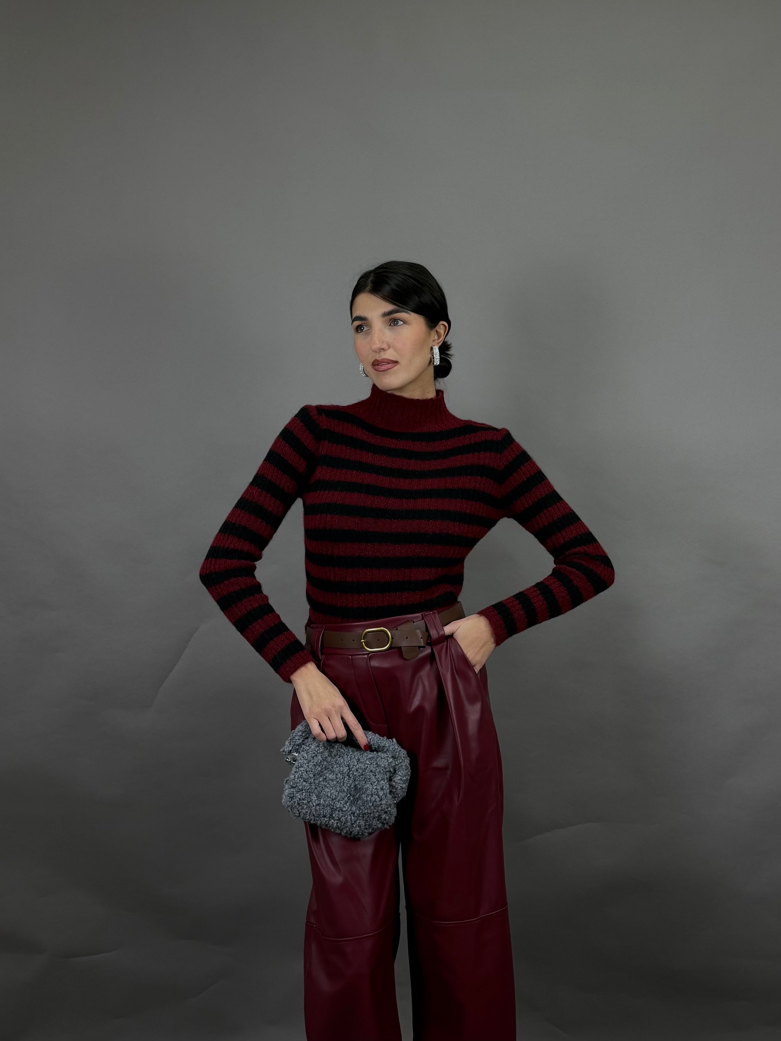 Maglione misto lana righe blu