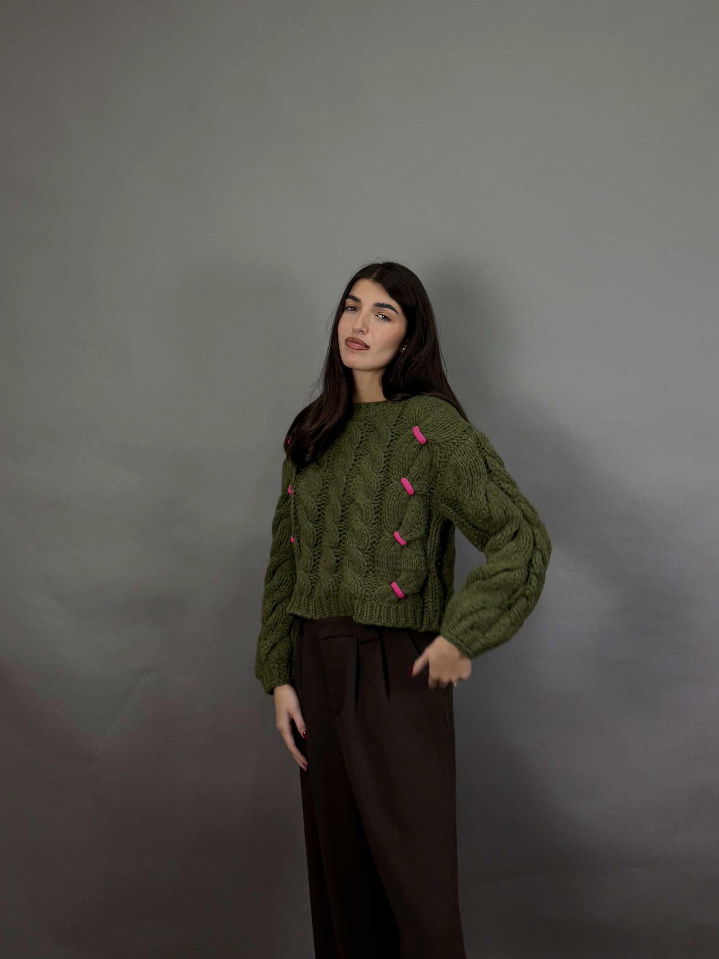 Maglione treccia verde