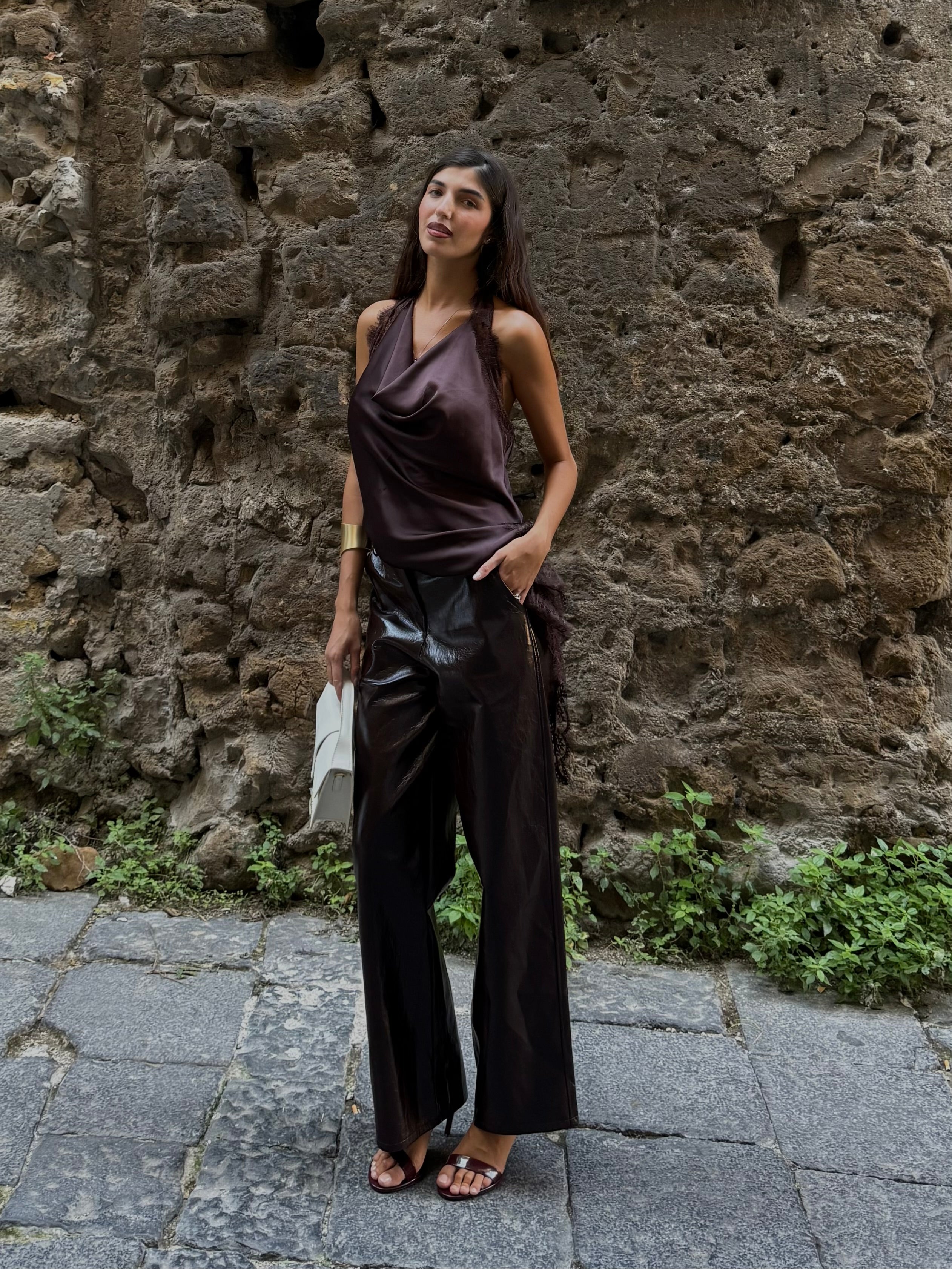 Pantalone ecopelle cioccolato