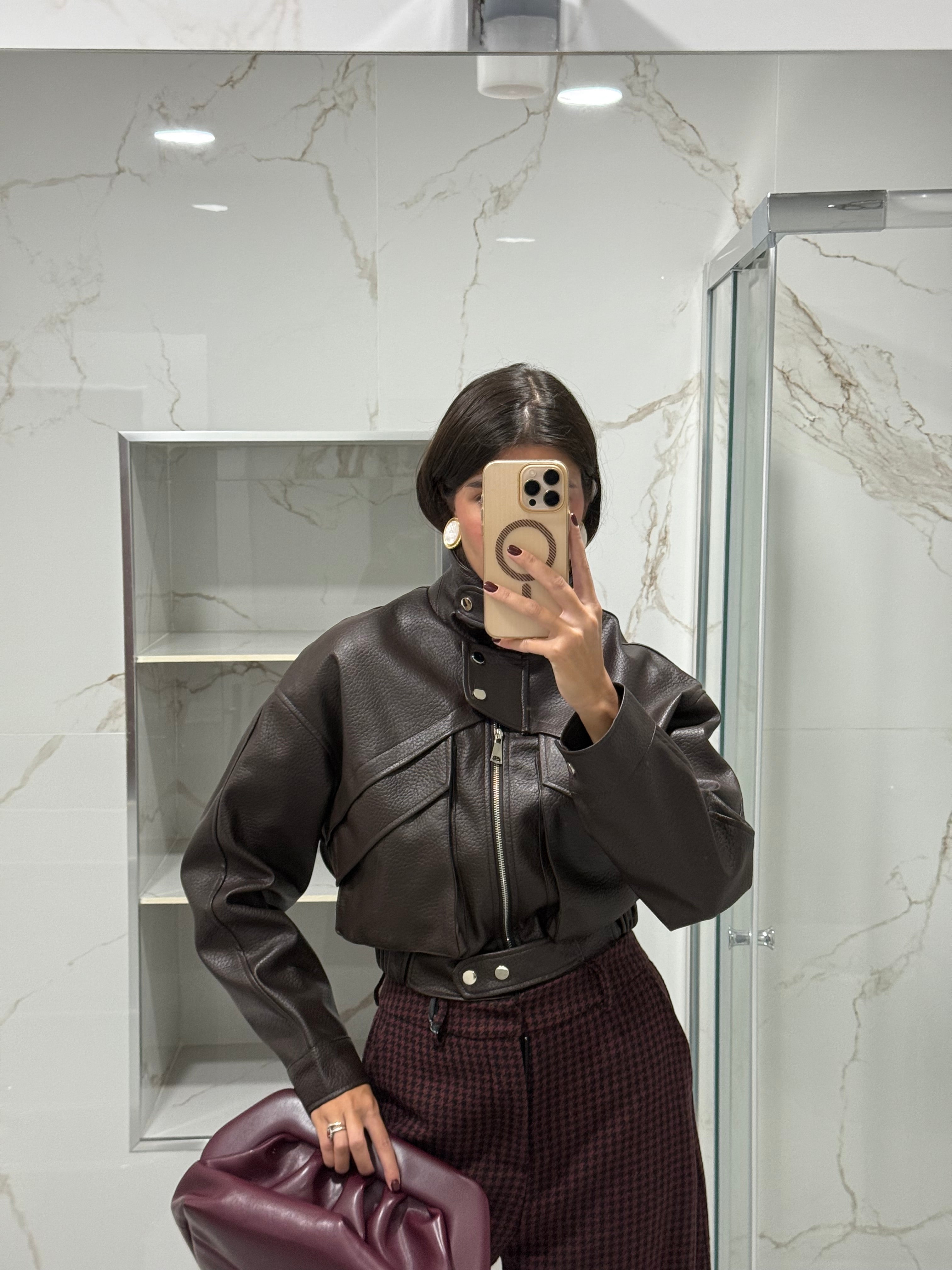 Bomber ecopelle marrone