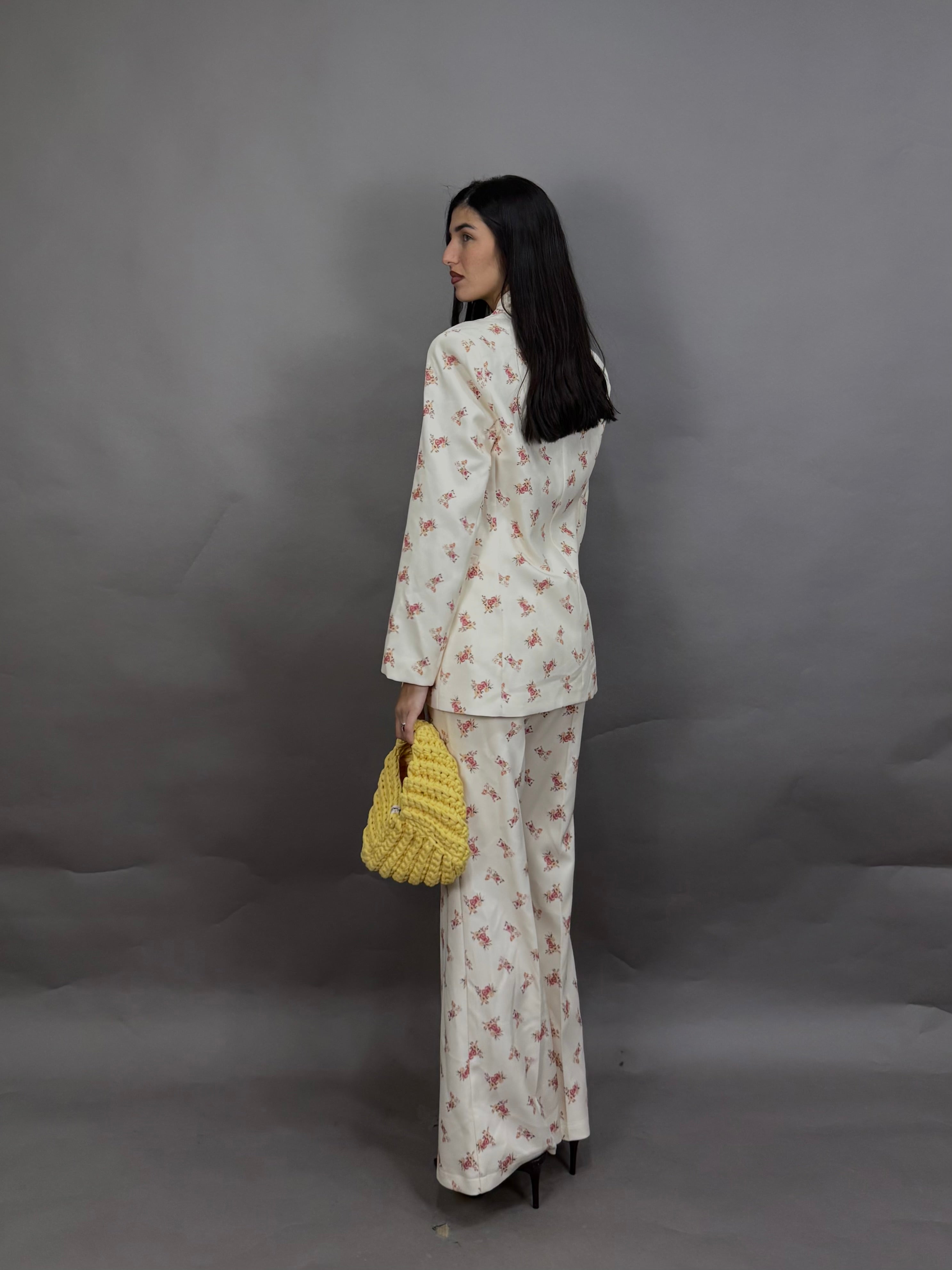 Blazer fiori lumina panna