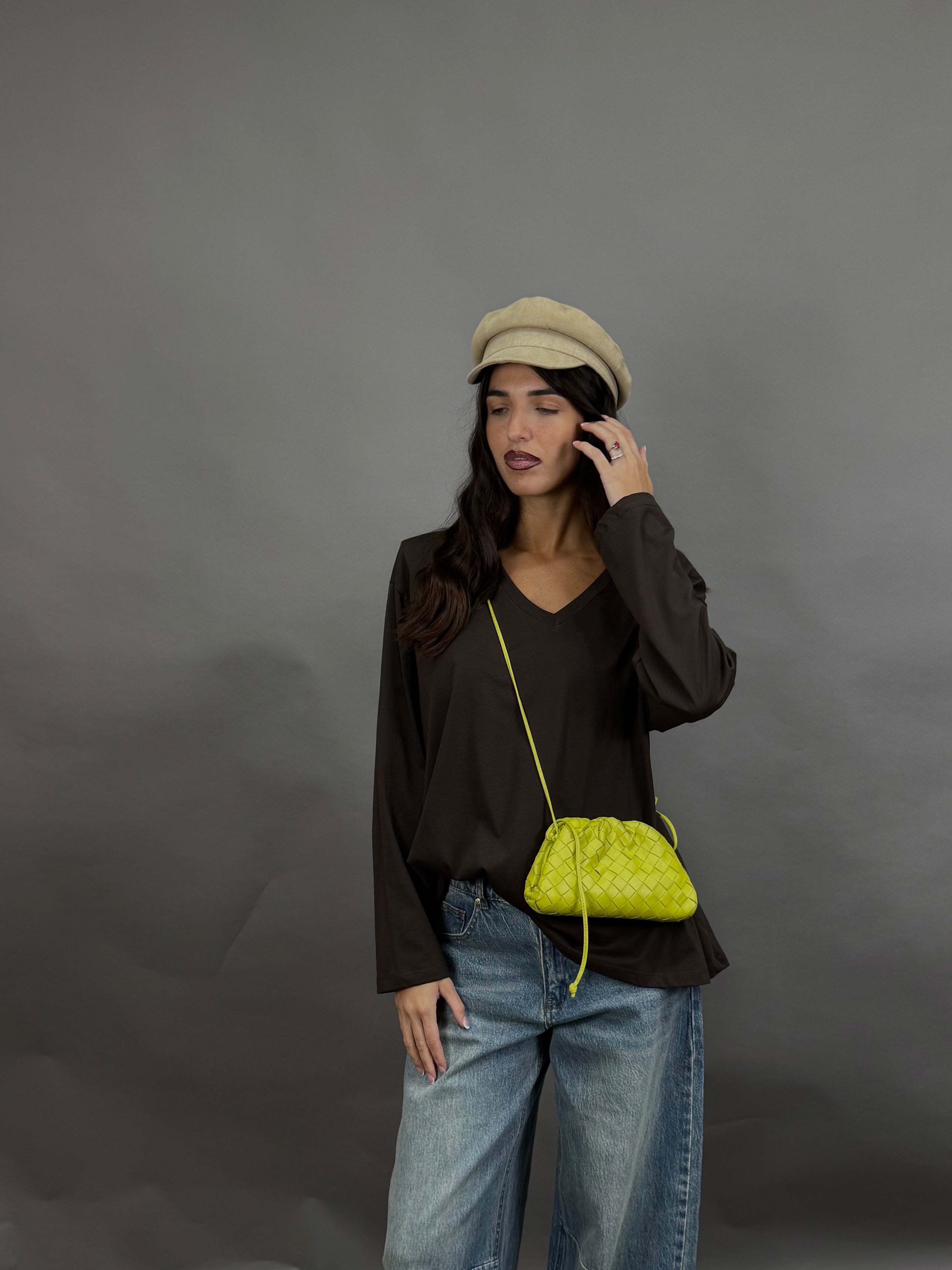 Maglia just west V marrone