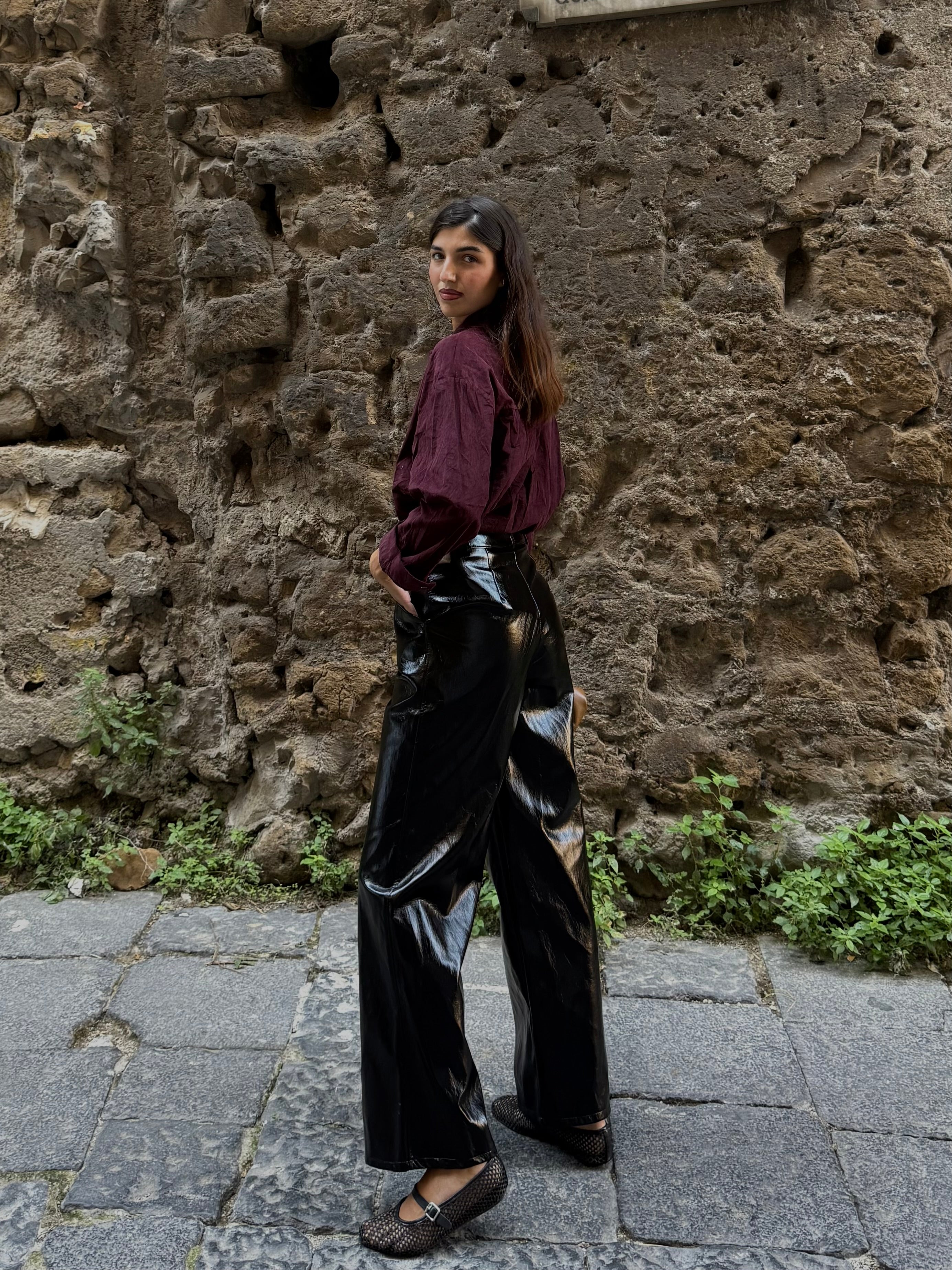 Pantalone ecopelle nero