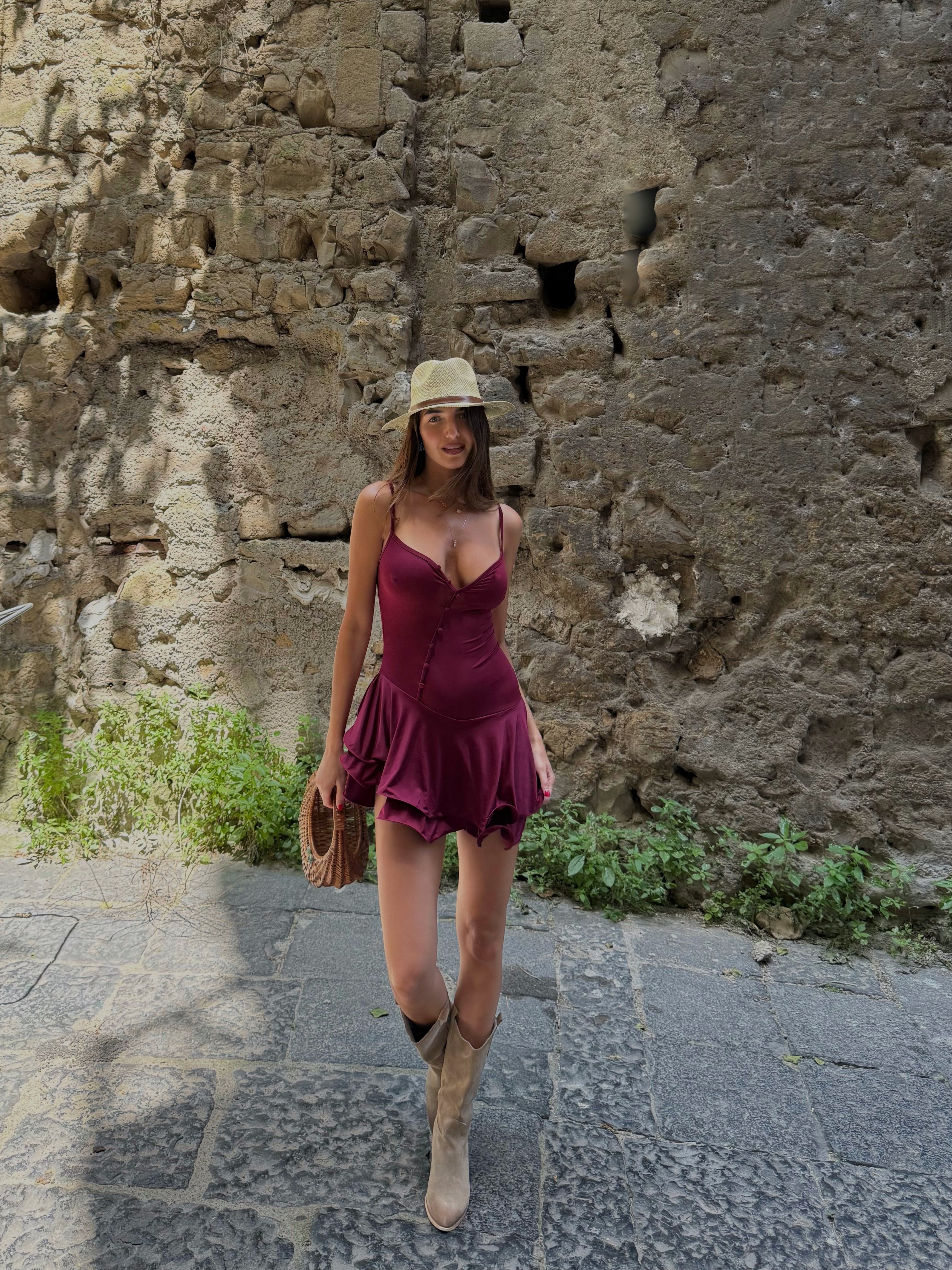 Dress Margot bretelle bordeaux - LadyB Shop Online