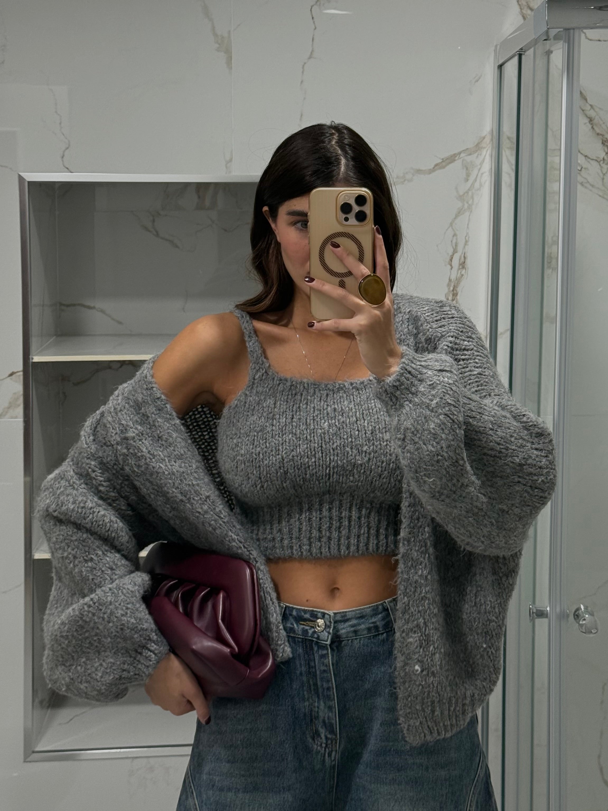 Cardigan + top grigio