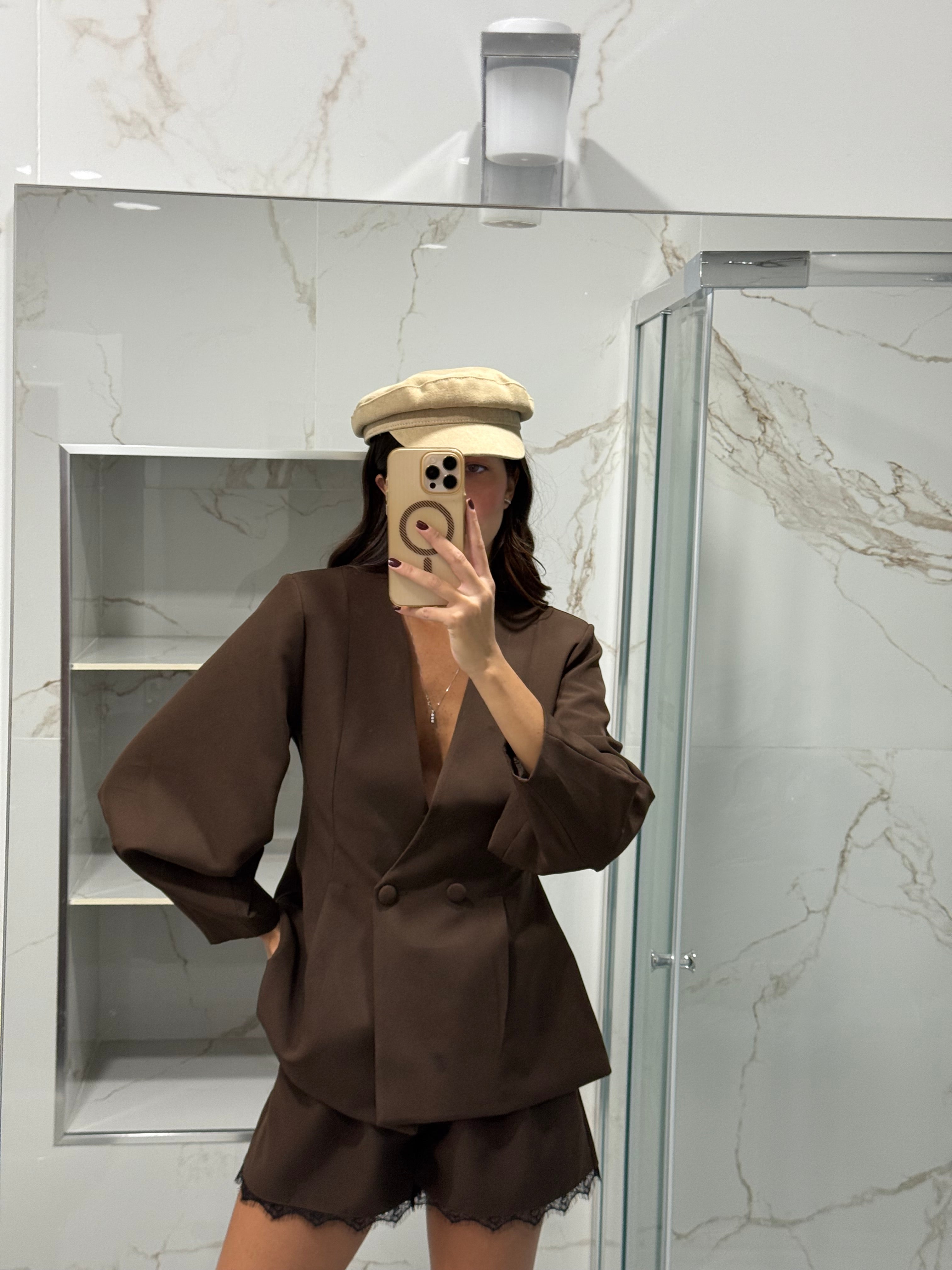 Blazer manica sbuffo marrone