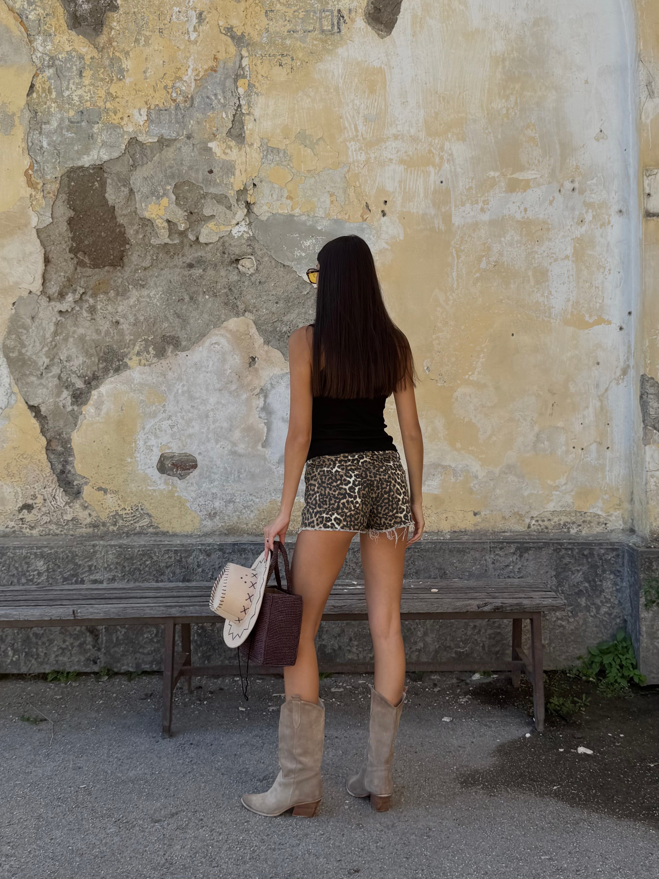 Shorts jeans maculato