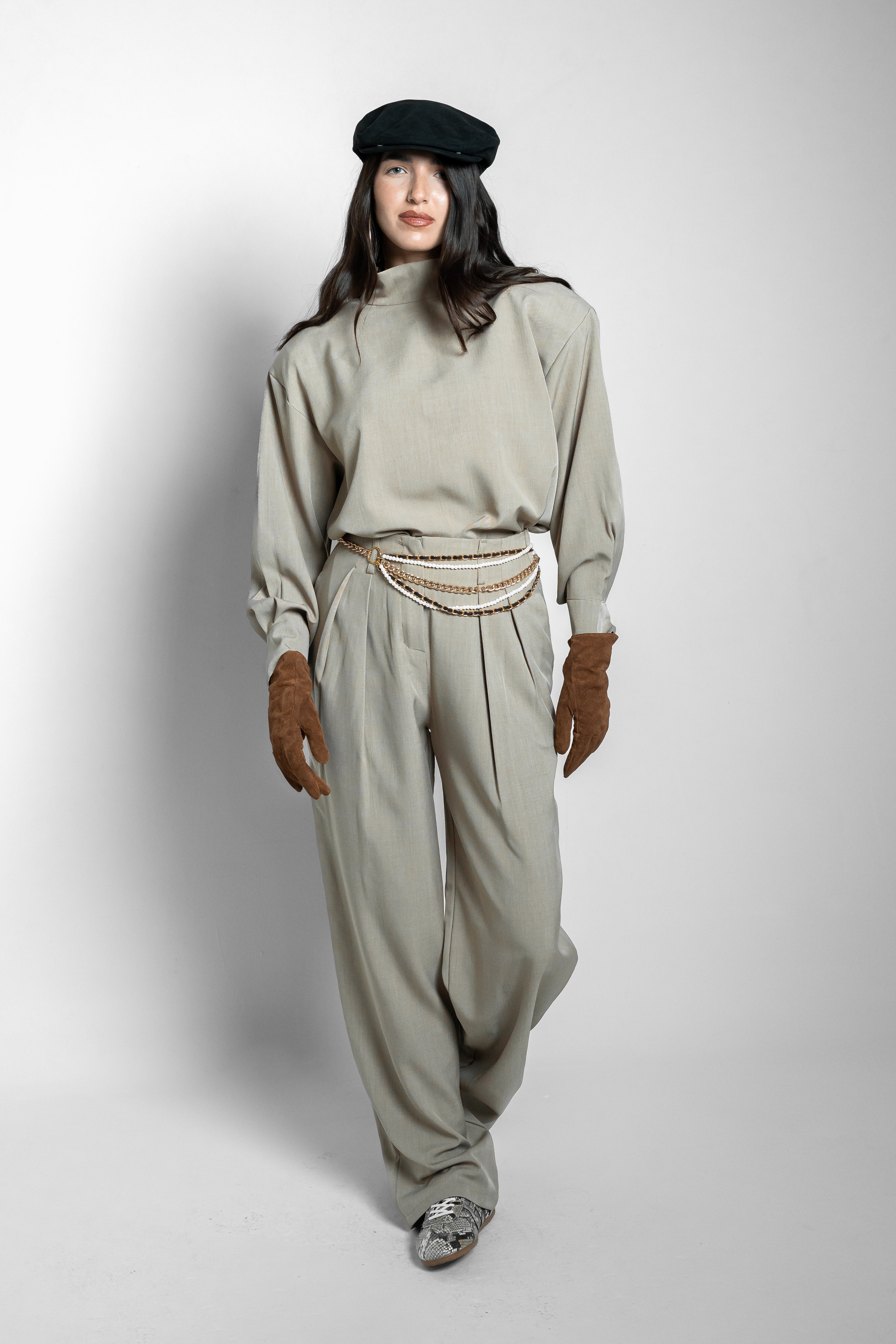 Pantalone taglio sartoriale fango