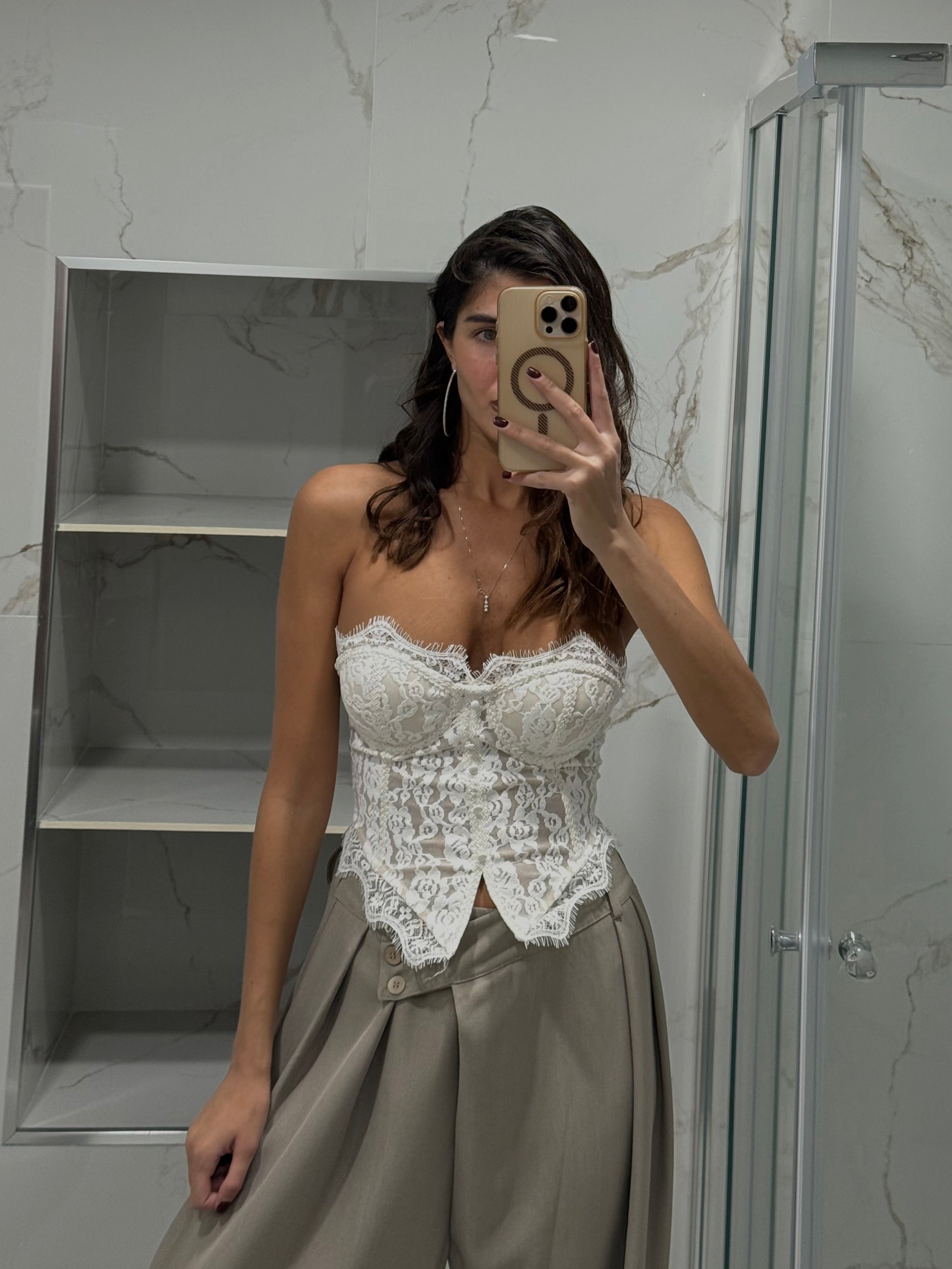 Corpetto pizzo e velluto bianco