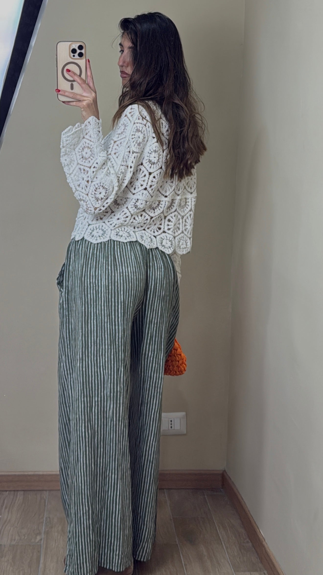 Pantalone in cotone righe verde - LadyB Shop Online