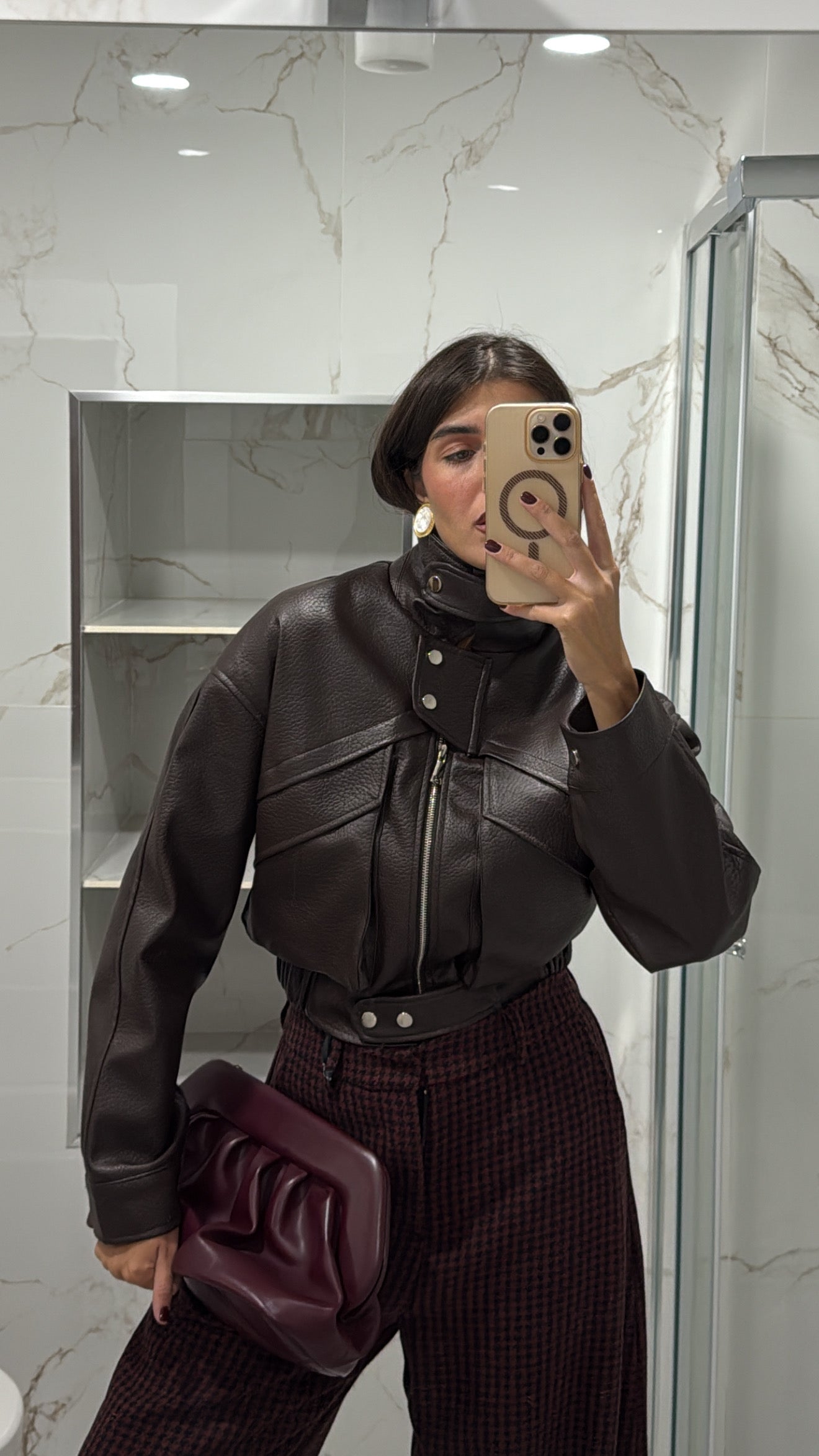 Bomber ecopelle marrone