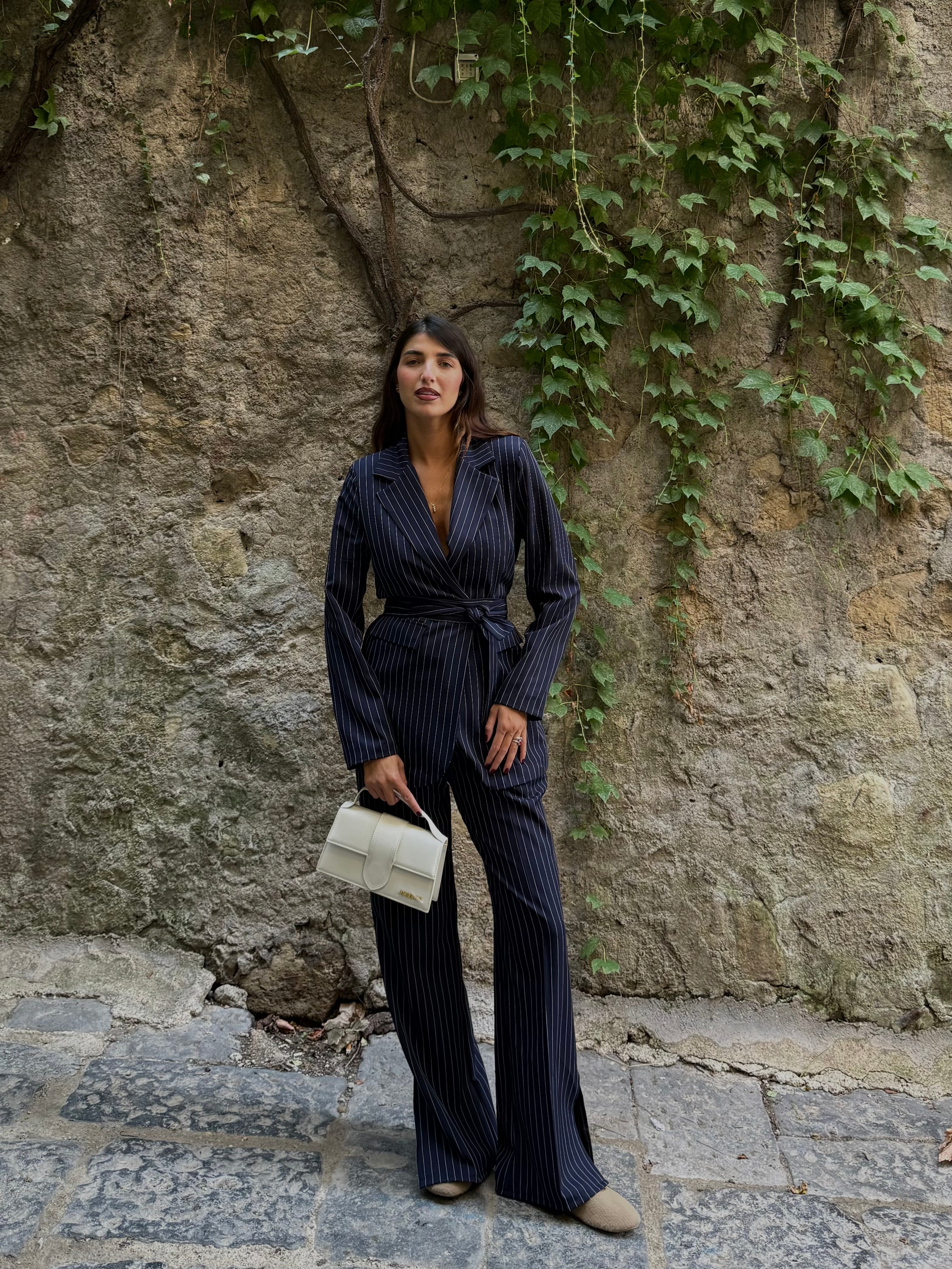 Tailleur gessato blu